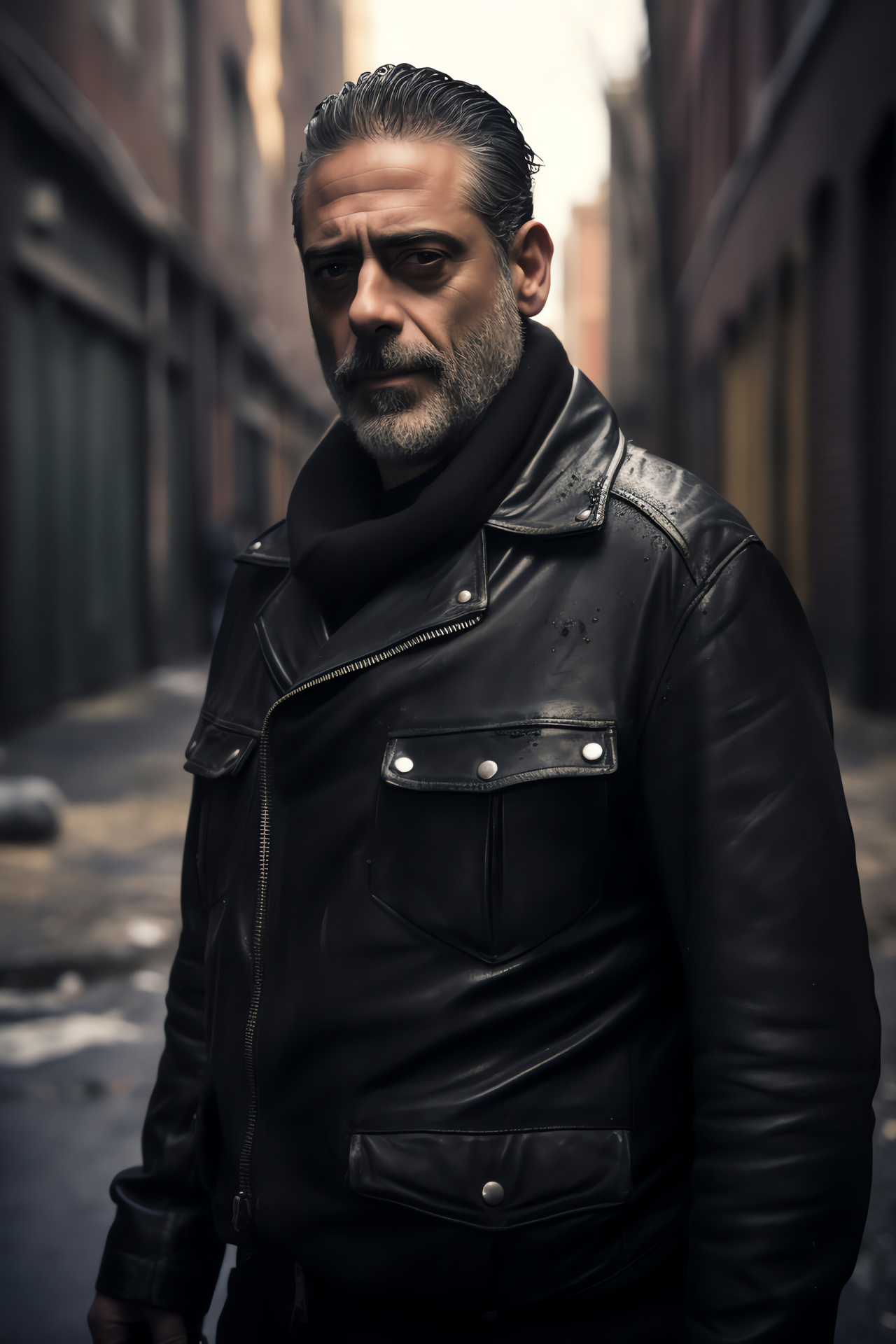 Scene of Negan, Jeffrey Dean Morgan, Walking Dead finale, Battle imagery, Destructed city representation, HD Phone Image