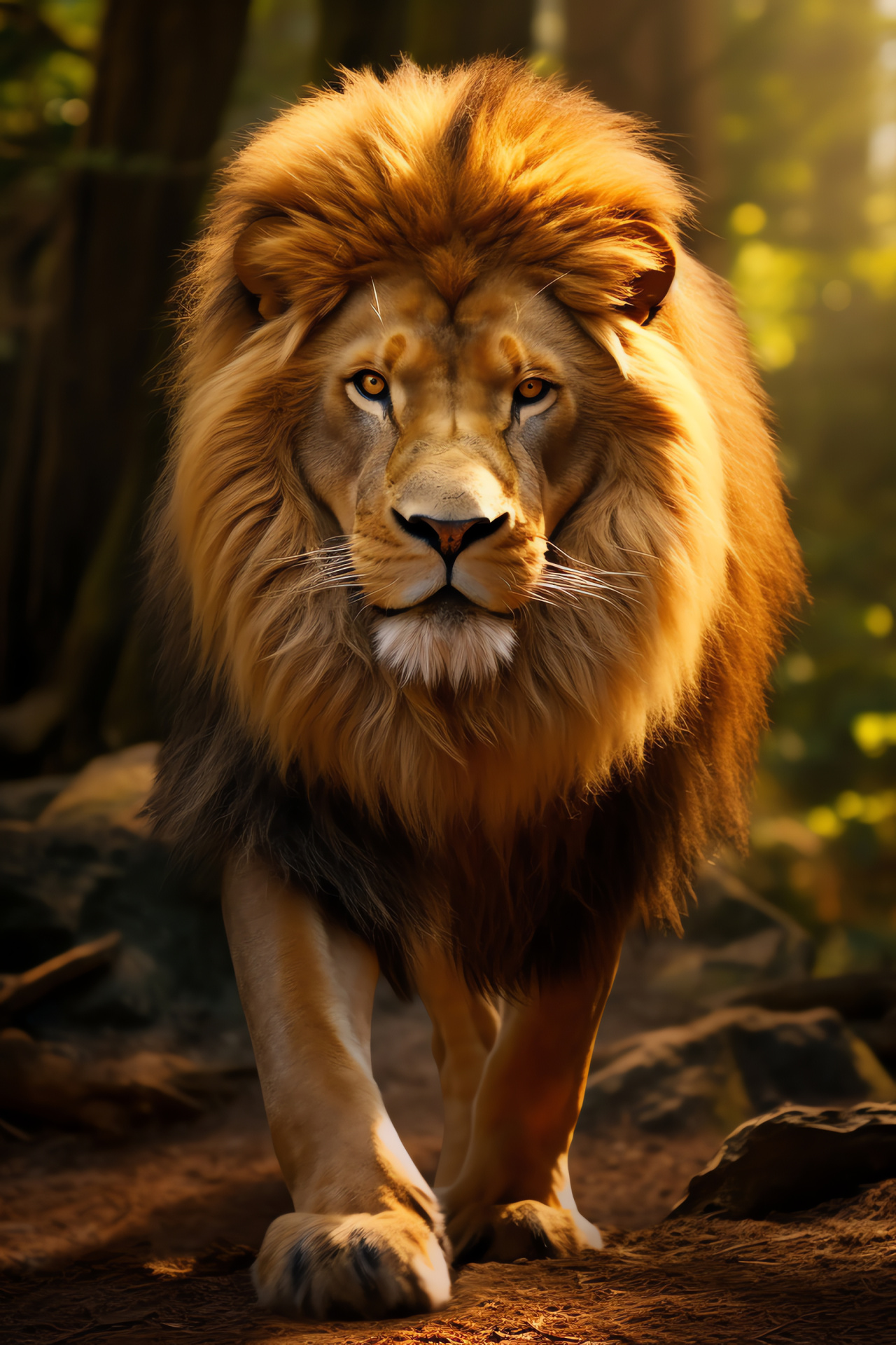 Aslan's golden fur, Enchanted woodland creature, Narnian majestic lion, Mythical animal portrait, Enchanted Forest king, HD Phone Image