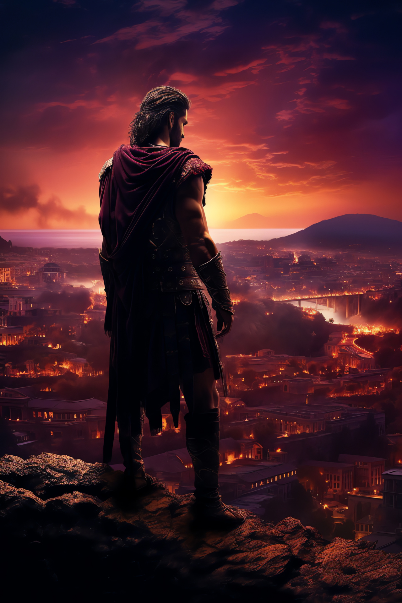 Spartacus series, Gladiator hero, Ancient Rome setting, Captivating landscape art, Dusk ambiance, HD Phone Image