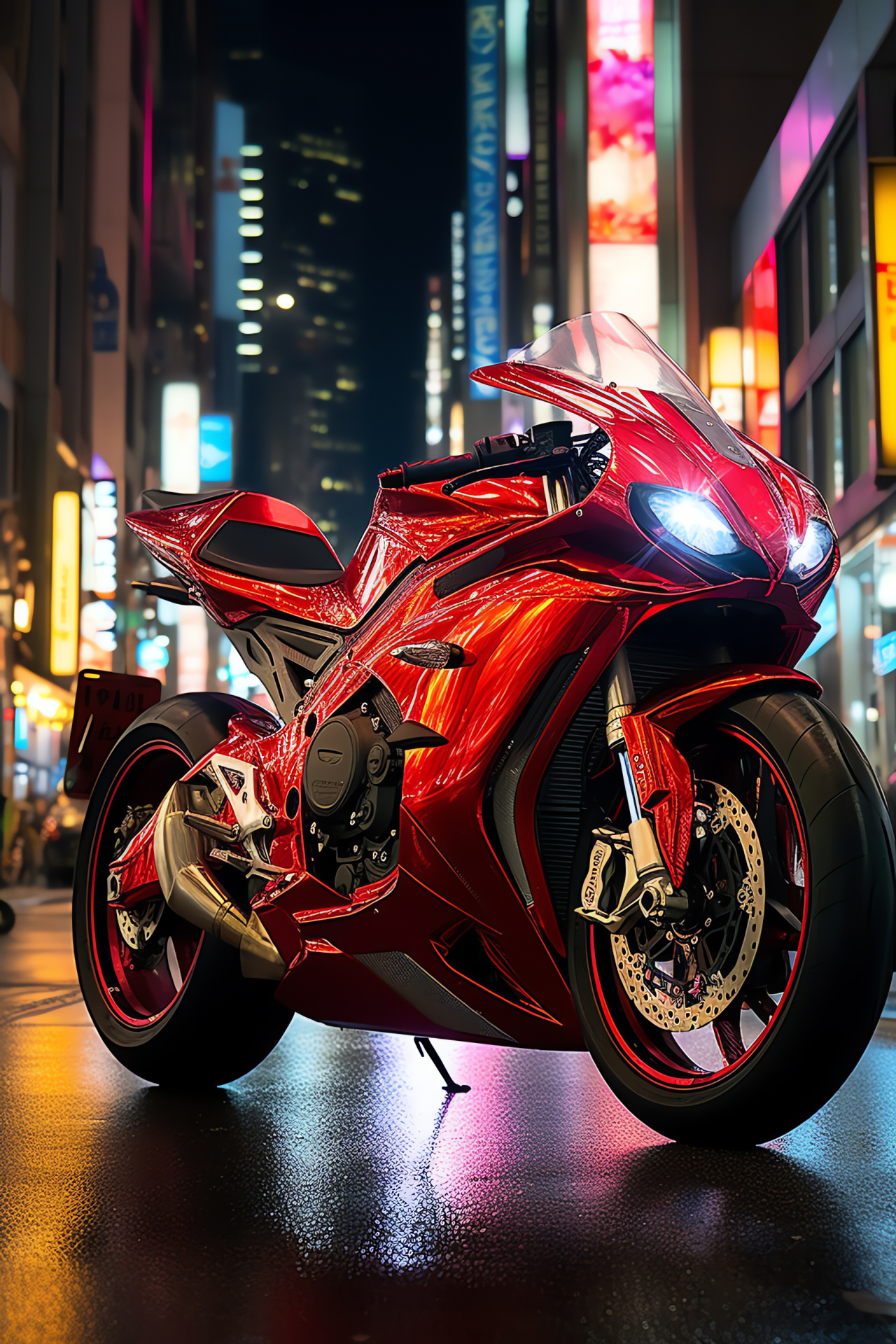 Street motorcycle Shibuya rush, Tokyo street Ranger, Lively city ride, Rosy metallic facade, Two-wheeled dynamism, HD Phone Wallpaper