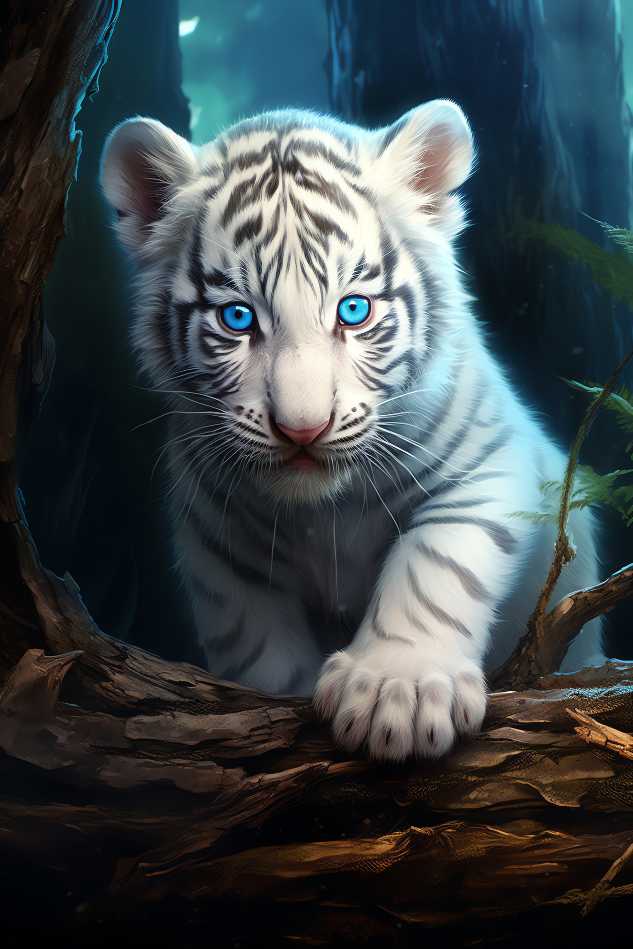 Playful White Tiger Cub, Baby feline charm, Miniature stripes, Young cat innocence, Nursery antics, HD Phone Wallpaper