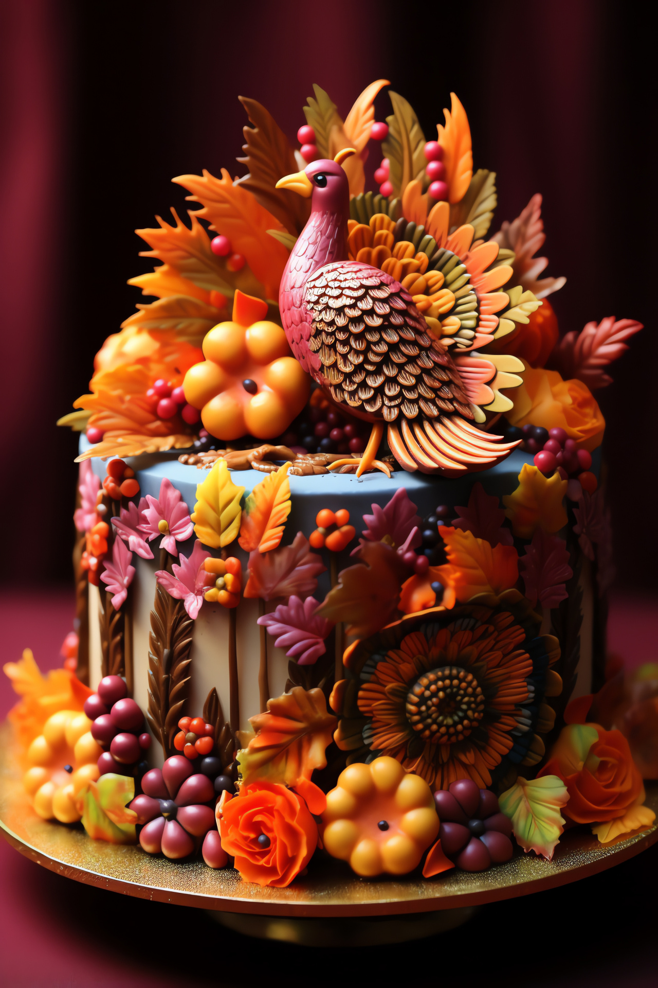 Thanksgiving dessert masterpiece, elegantly adorned pastry, fall festivity sweets, motif of autumn embellishments, palette of seasonal tints, HD Phone Image