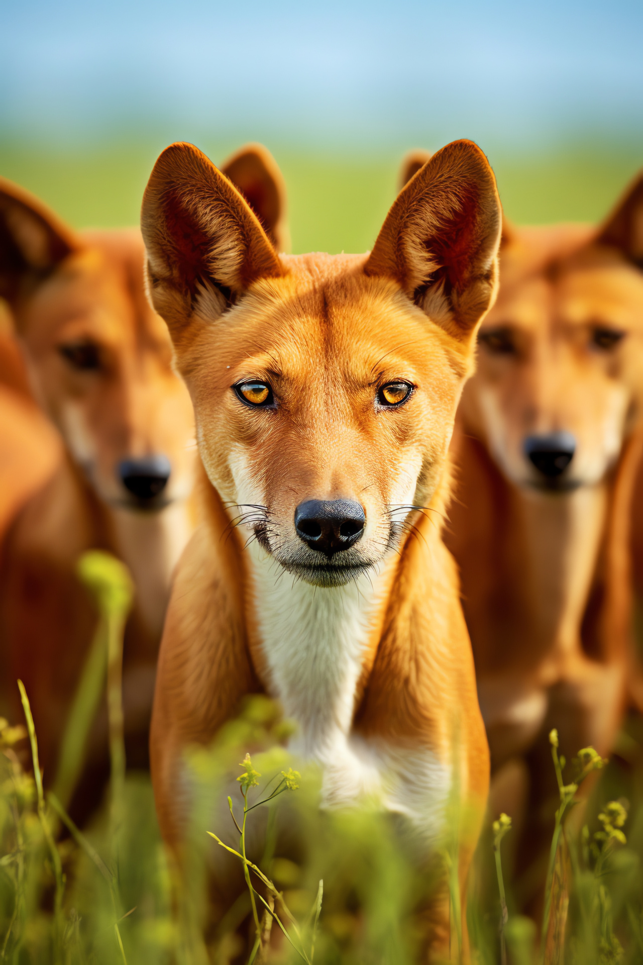 Ethiopian wolves pack, Canine eyes, Reddish pelts, African wildlife, Predator presence, HD Phone Image