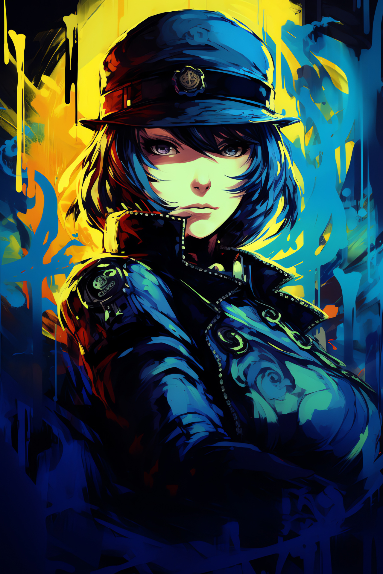 Persona 4 frame, Sharpshooter Naoto, Handgun accessory, Keen stare, Attentive demeanor, HD Phone Image