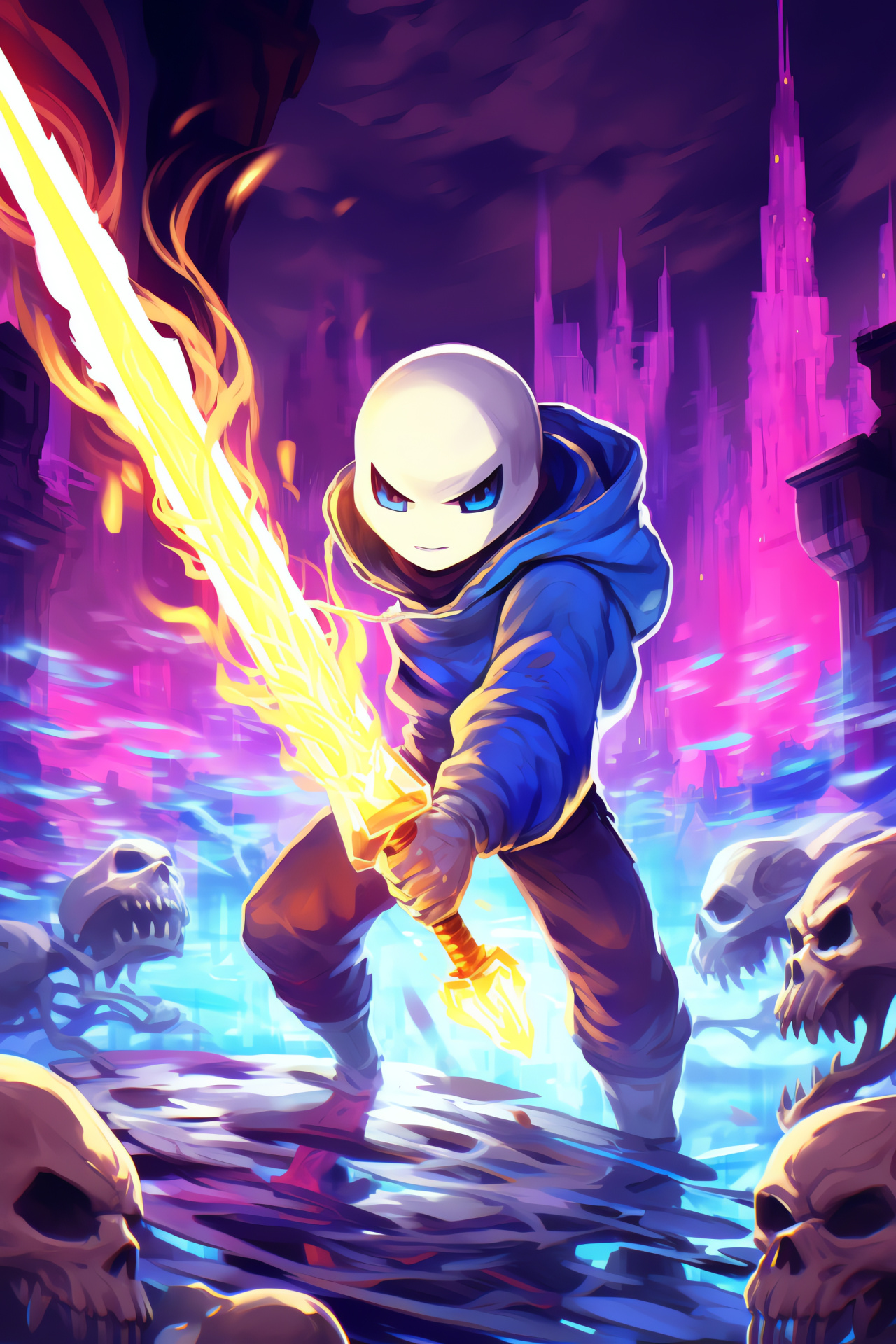 Undertale adventure, PC game, Thrilling combat, Human character, Shining weapon, HD Phone Image