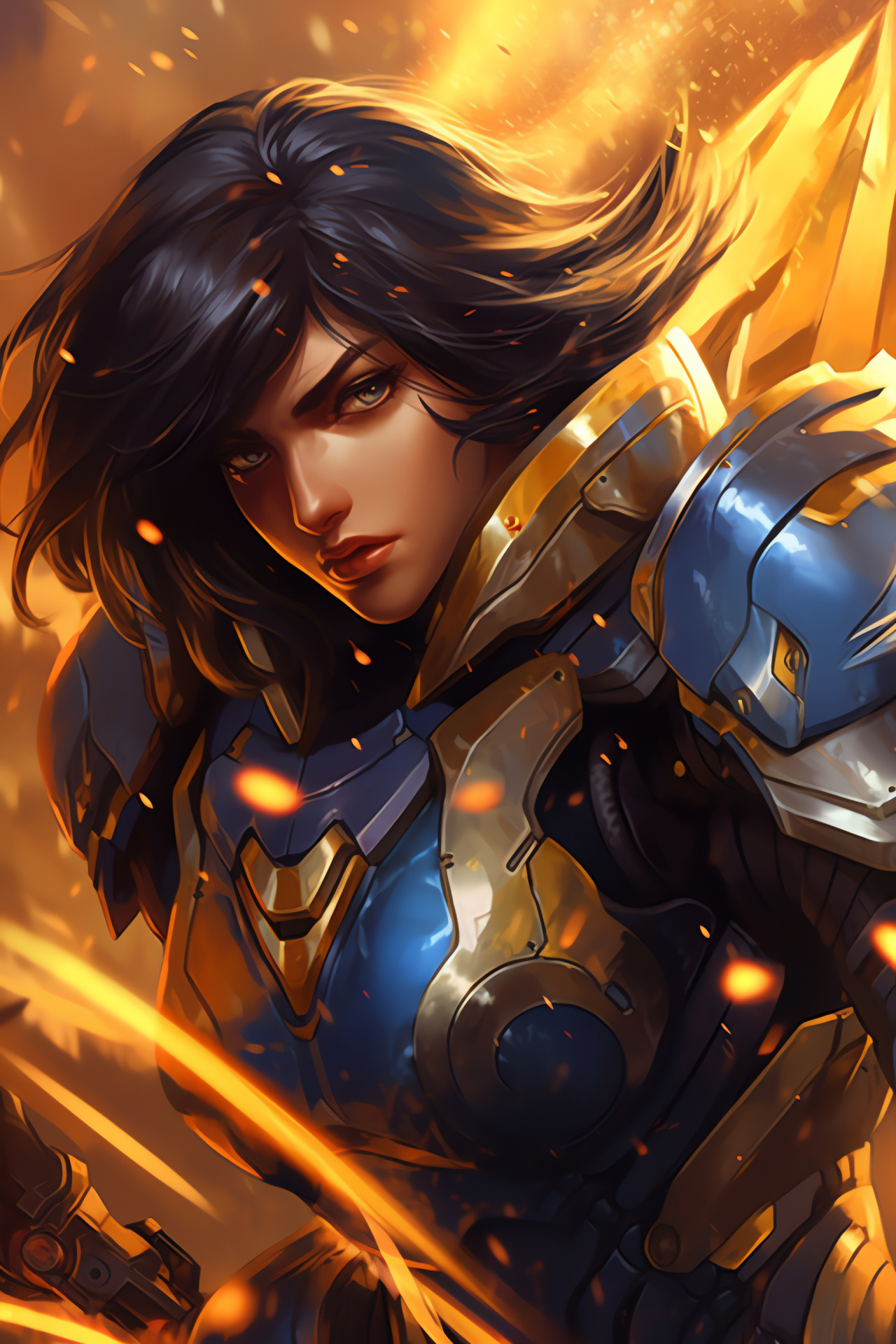 Pharah, Stalwart Overwatch force, Protective suit, Illuminate battle scene, Strategic fighter, HD Phone Image