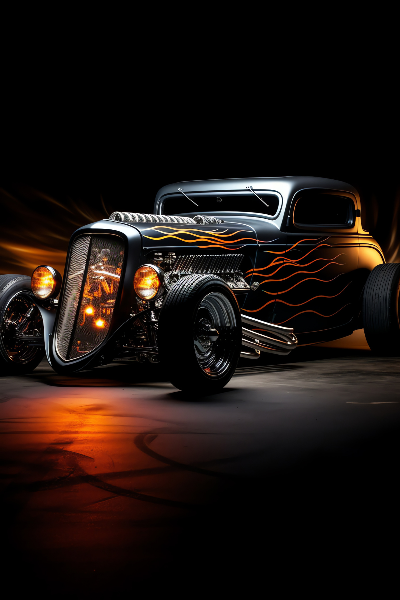 Rat Rod Wild Thunder, Sleek side angle, Matte texture, Automotive art, Night time glow, HD Phone Image