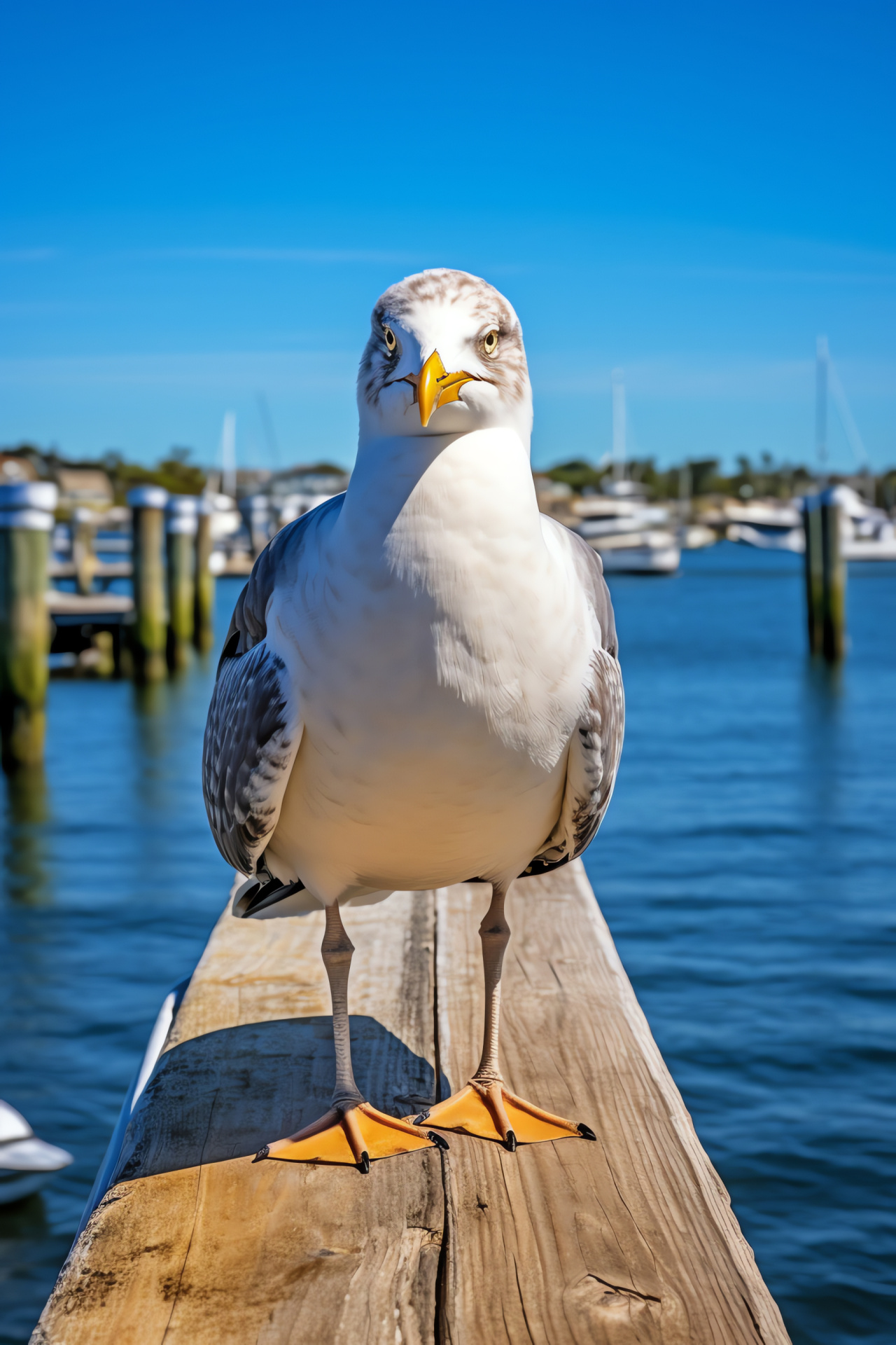 Seagull coastal life, Feathered scavenger, Seaside avian, Port town birds, Dockside wildlife, HD Phone Image