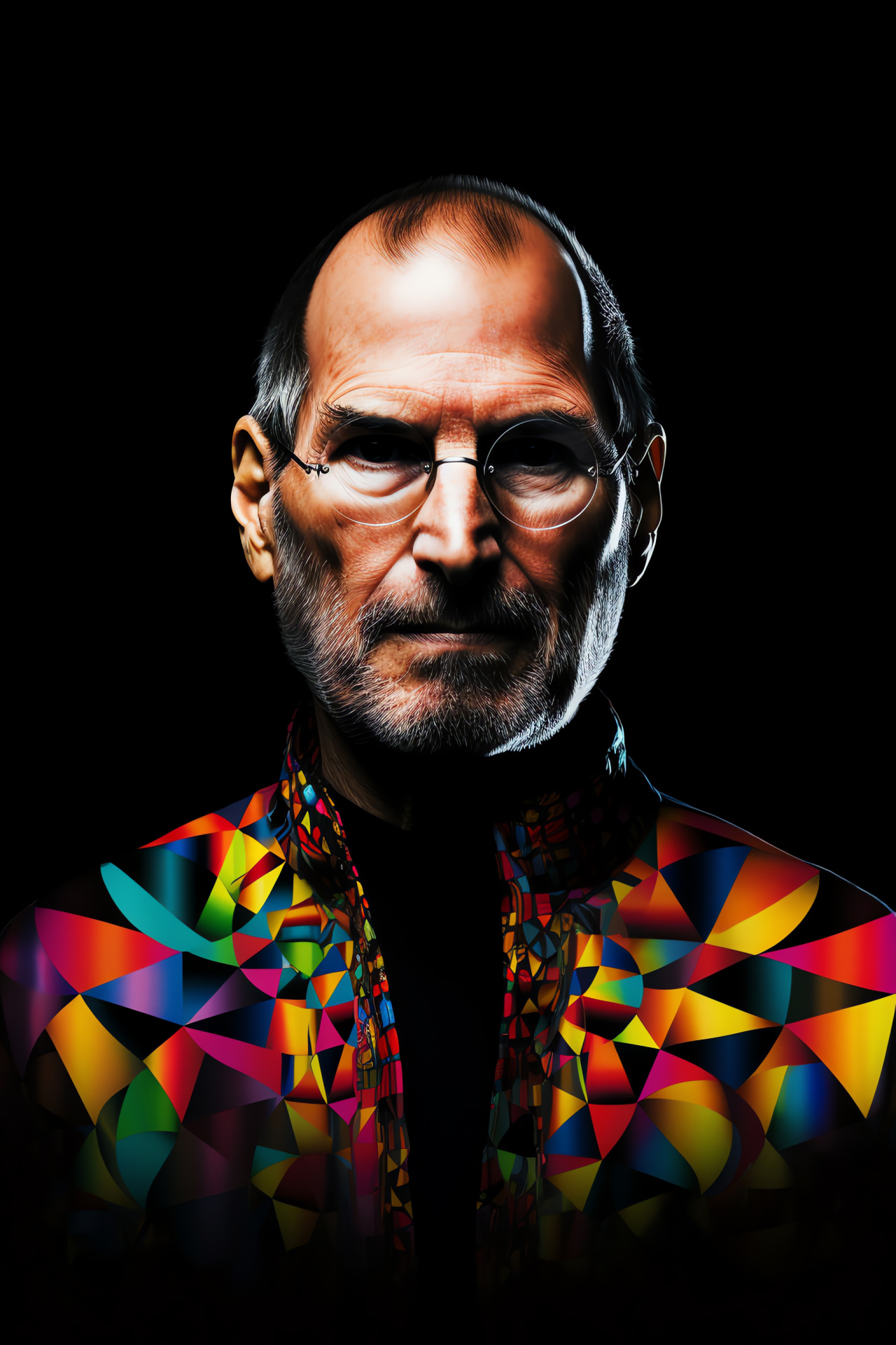 Steve Jobs with iPhone, Tech entrepreneur, Iconic round glasses, Sophisticated backdrop, Modern visionary, HD Phone Image