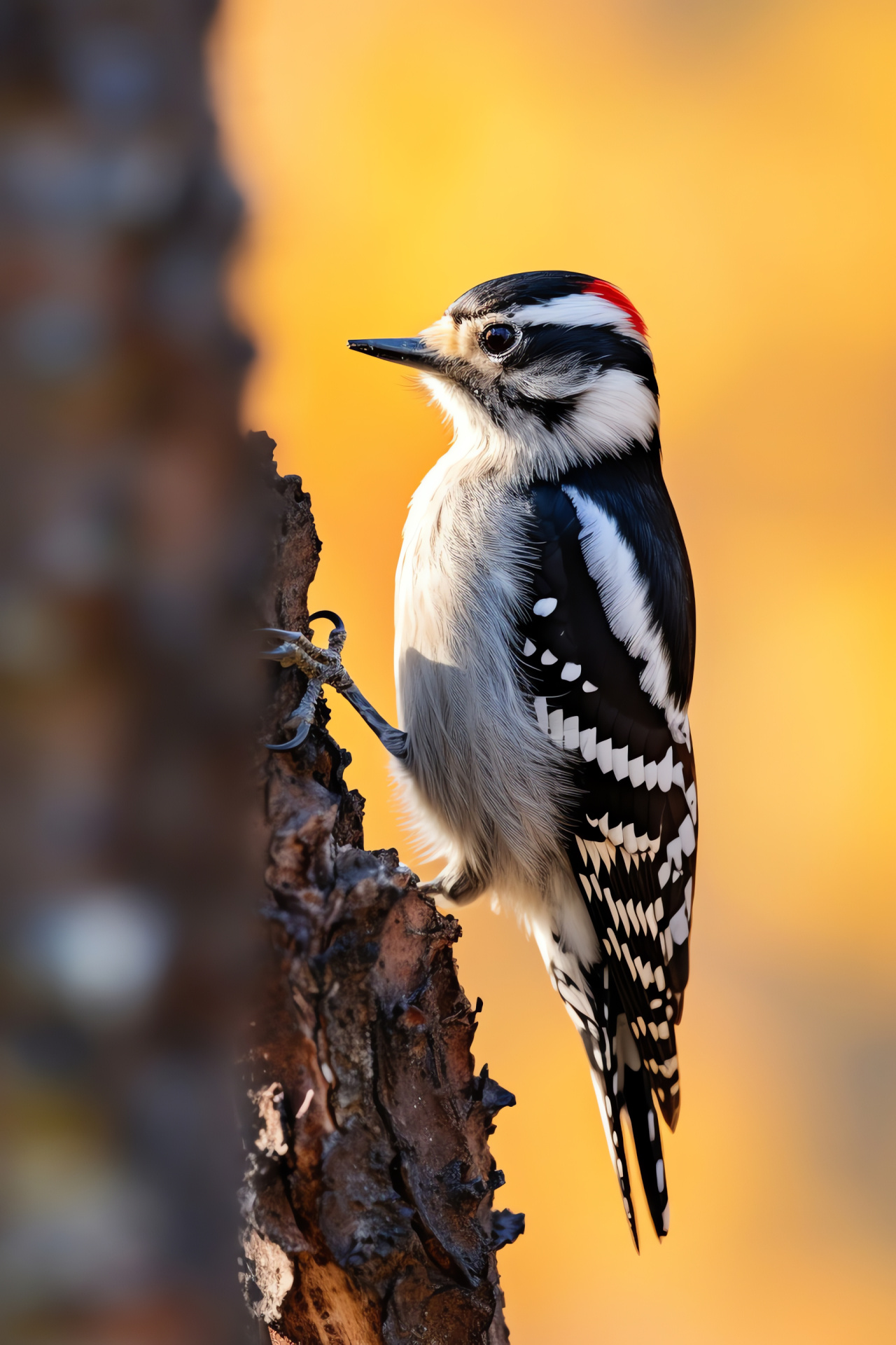 Picidae family, Woodpecker pecking, Birken surroundings, Bird in light, Fauna, HD Phone Image