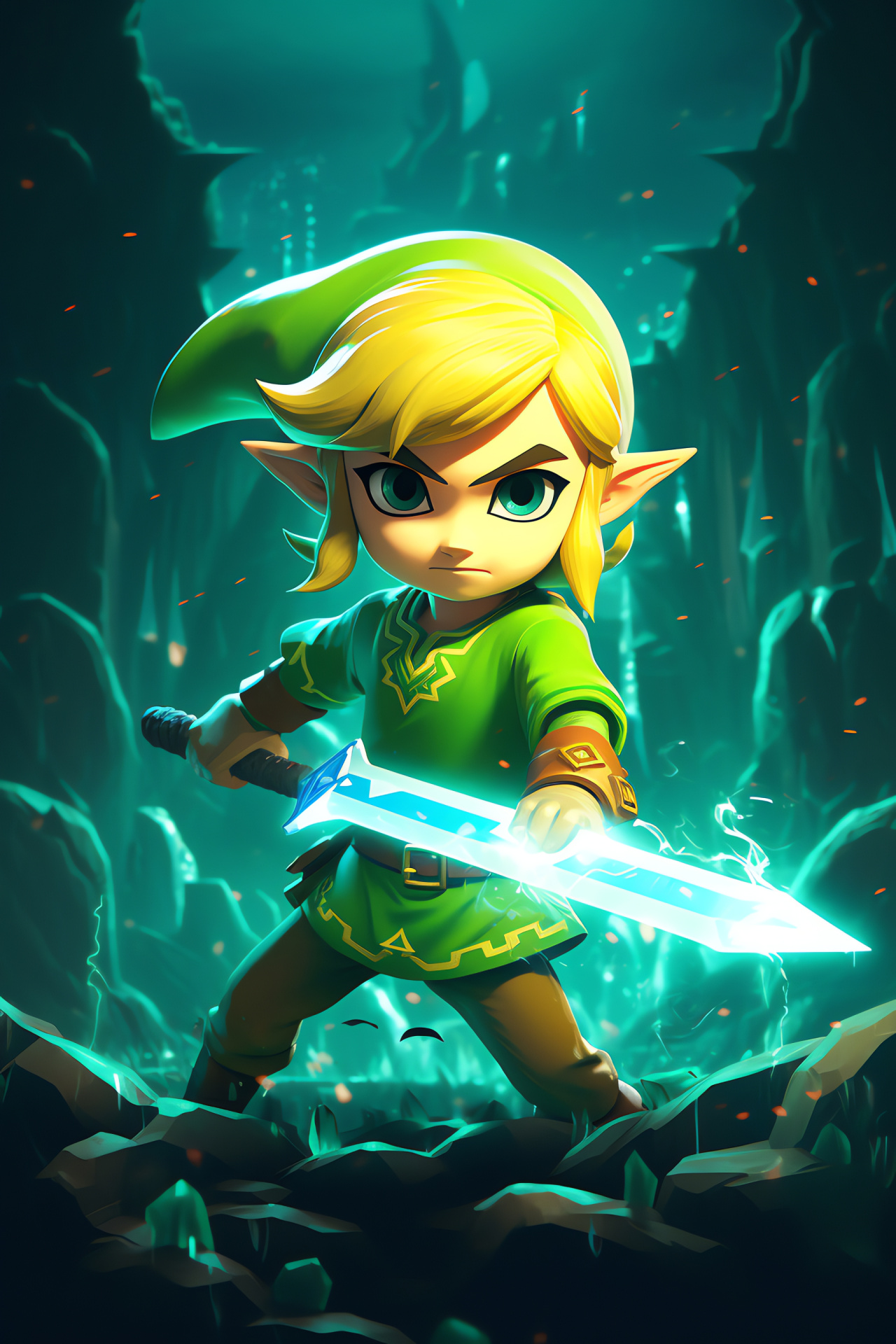 Toon Link adventurer, Wind Waker epic, Kid hero, Nintendo's The Legend of Zelda, Cartoon graphics, HD Phone Image