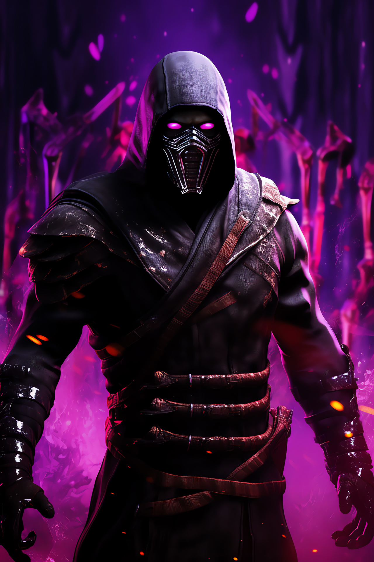 Mysterious Noob Saibot, Violet eyes, Mortal Kombat character, Dark vestment, Stealth pose, HD Phone Wallpaper