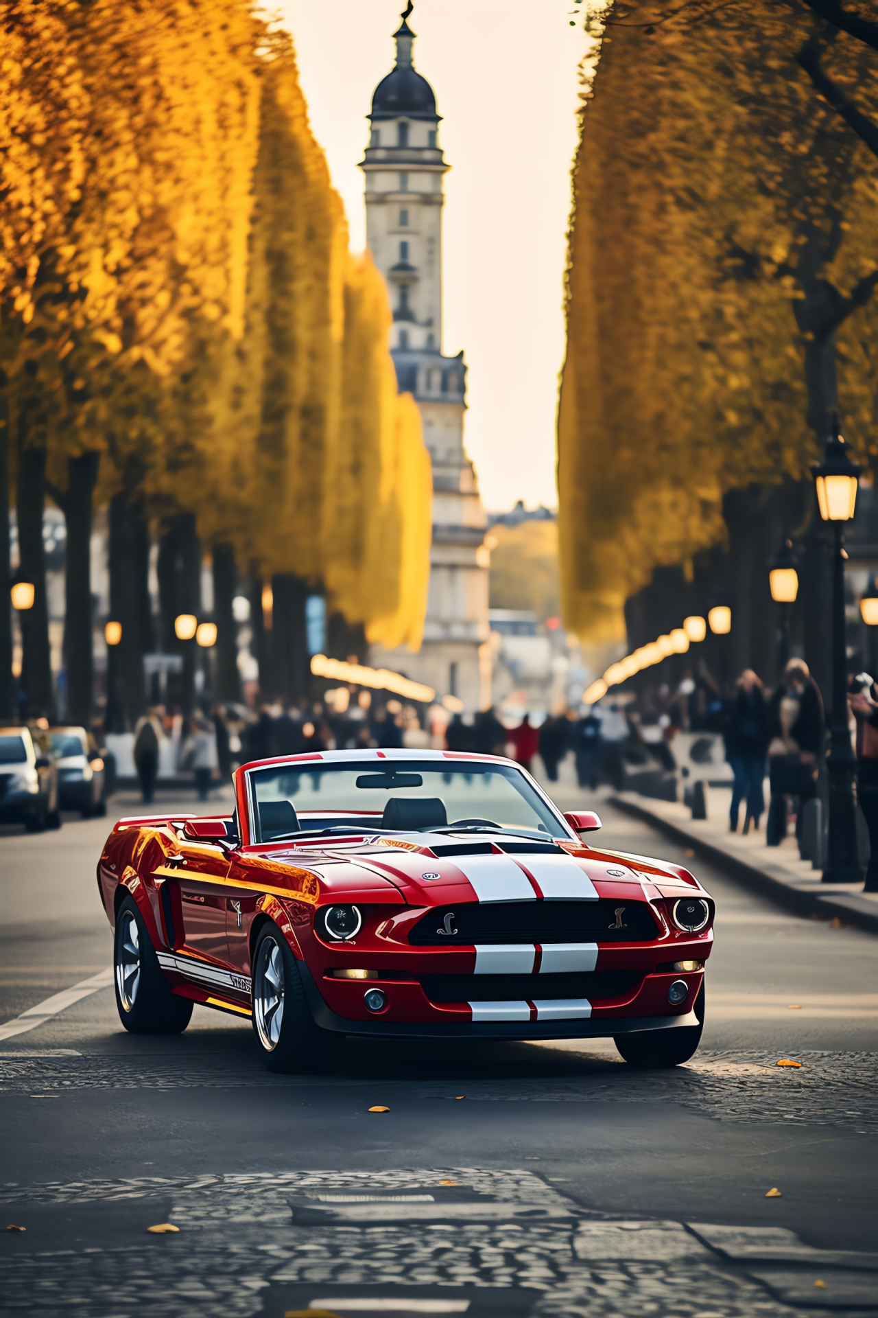 Shelby Mustang GT500 Convertible, Parisian landmark setting, convertible styling, road presence, French luxury, HD Phone Wallpaper