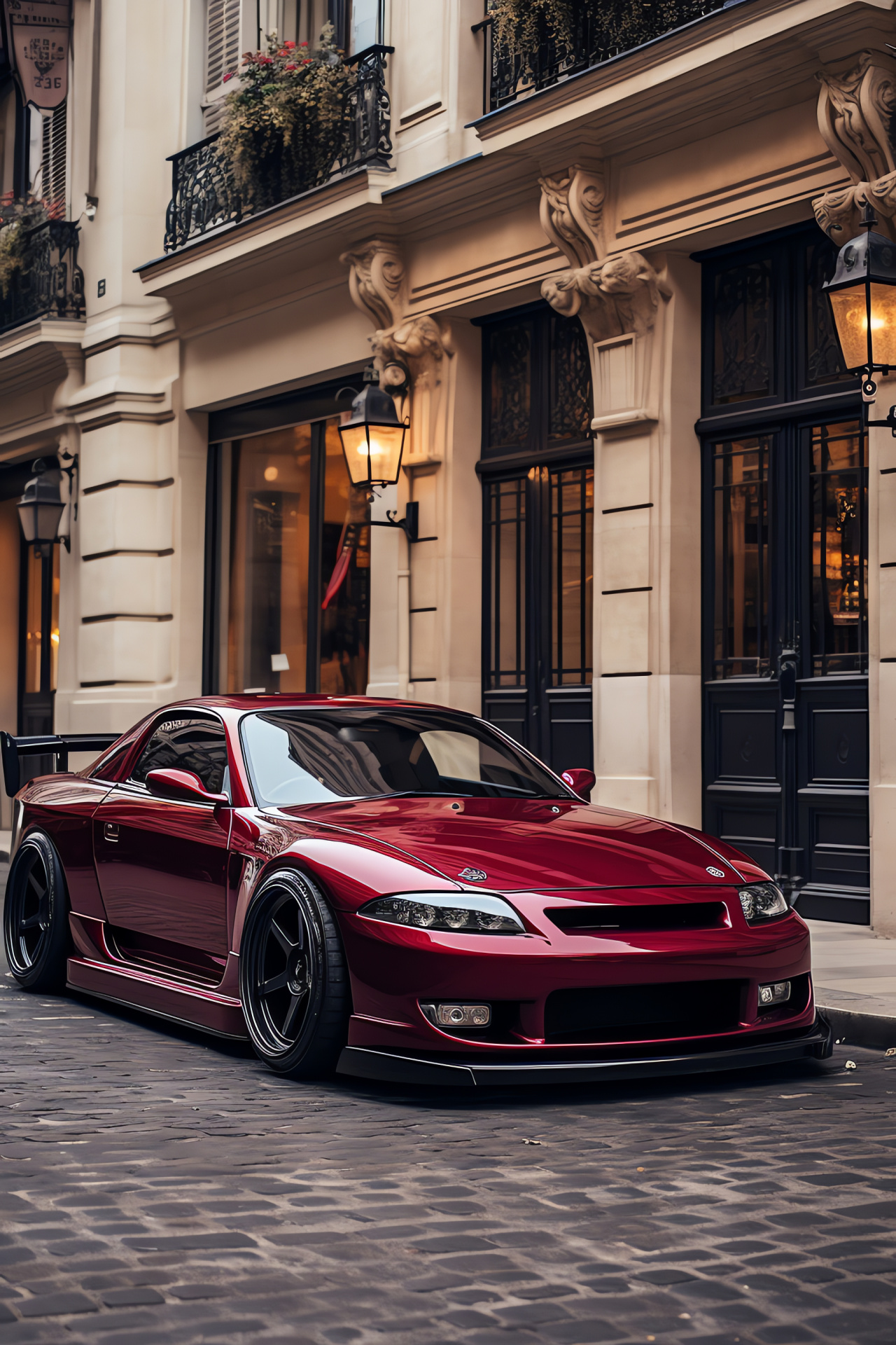 Veilside aftermarket kit, Silvia S15 model, Parisian context, red automotive paint, French heritage, HD Phone Wallpaper