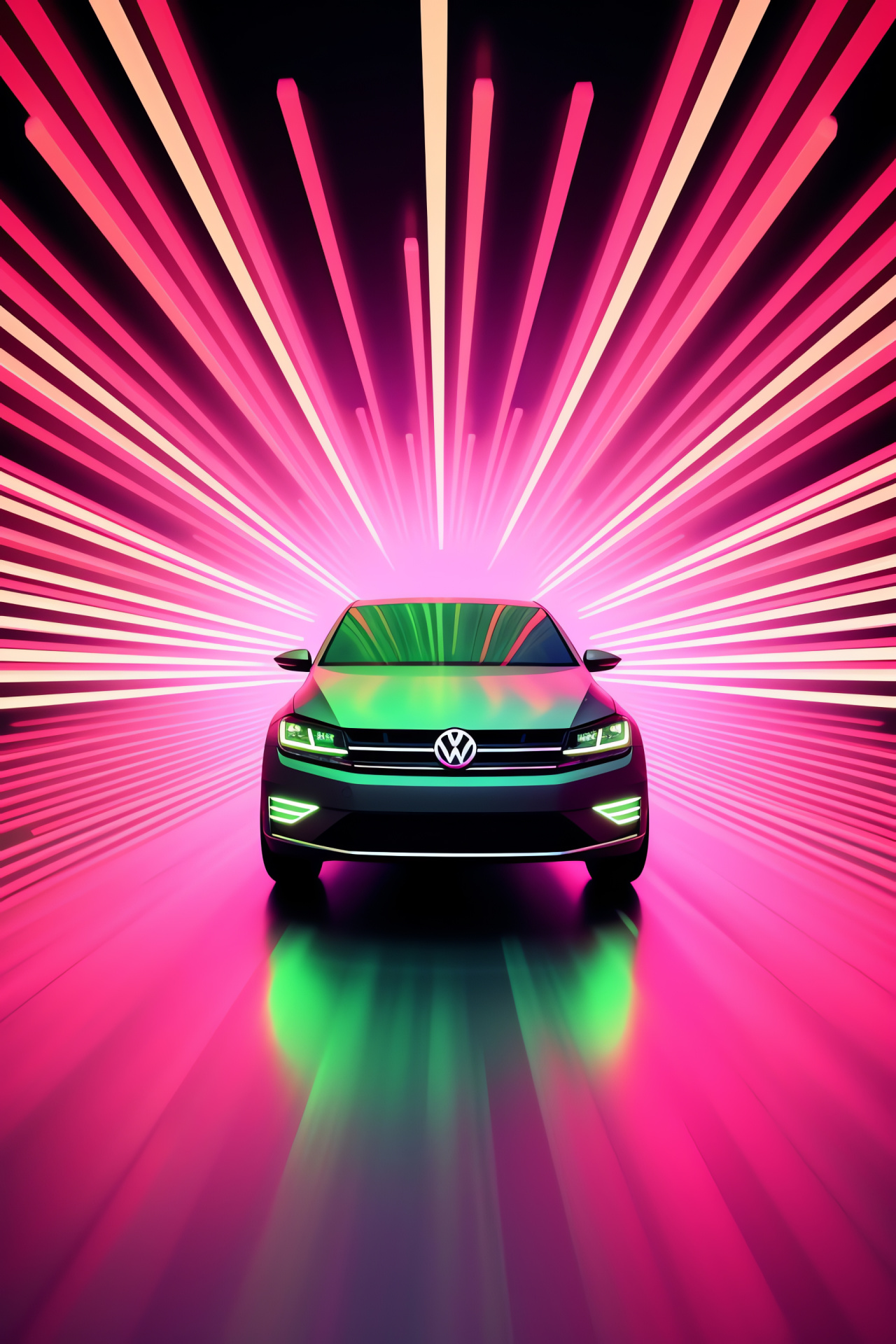 Volkswagen brand mark, Ambient surrounding, Spectrum emphasis, Verdant glow, Cerise shade, Alabaster detail, HD Phone Image