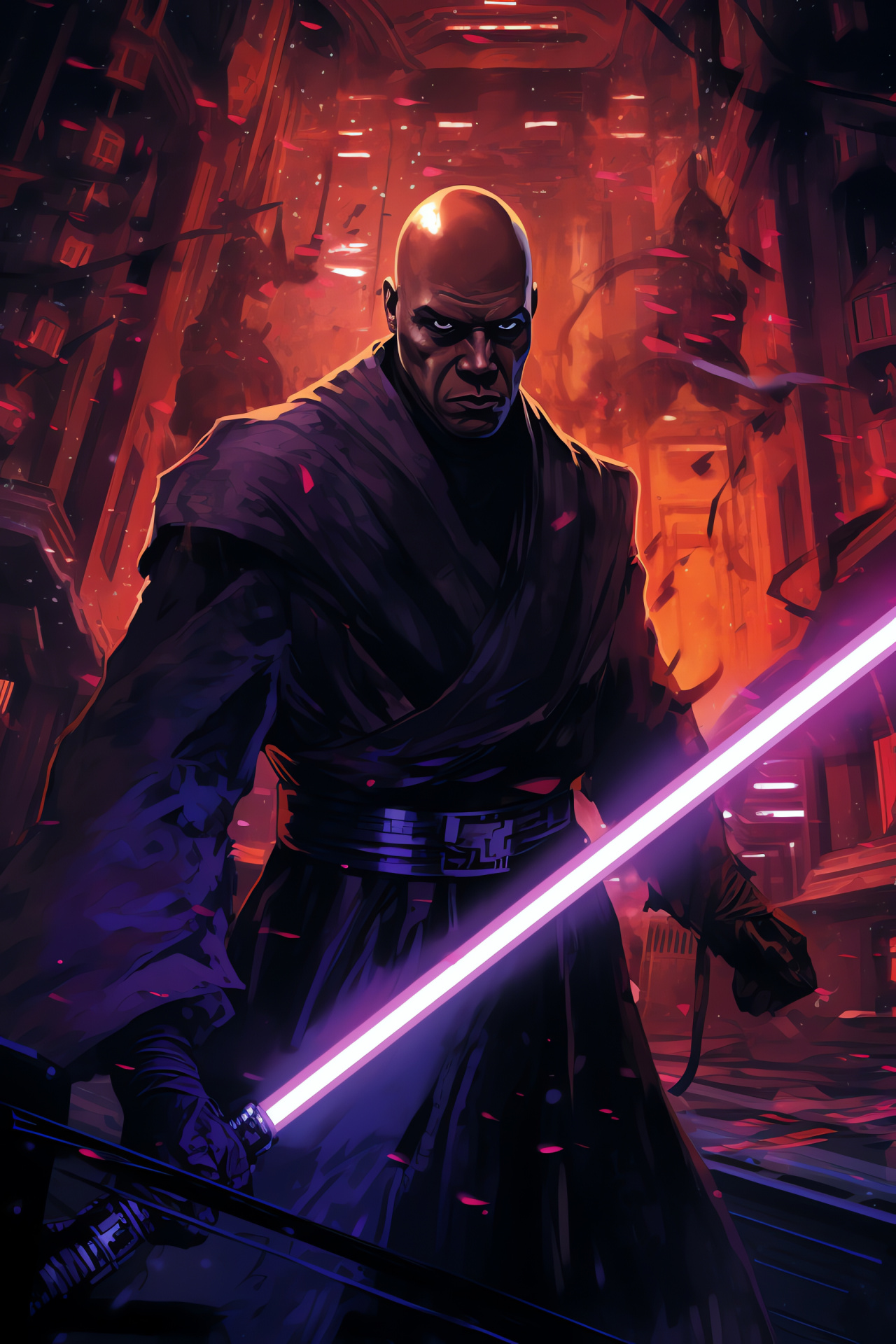 Mace Windu character, Vaapad combat form, Star Wars clash, Jango Fett adversary, High stakes duel, HD Phone Image