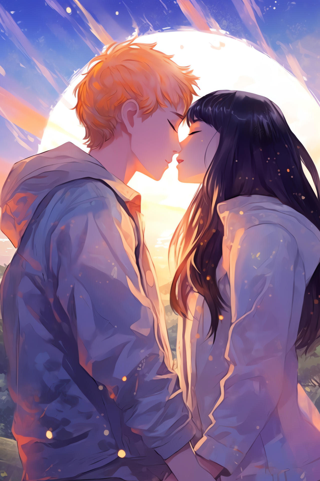 Naruto and Hinata, Anime romance, Manga kiss scene, Young love, Shonen genre, HD Phone Wallpaper