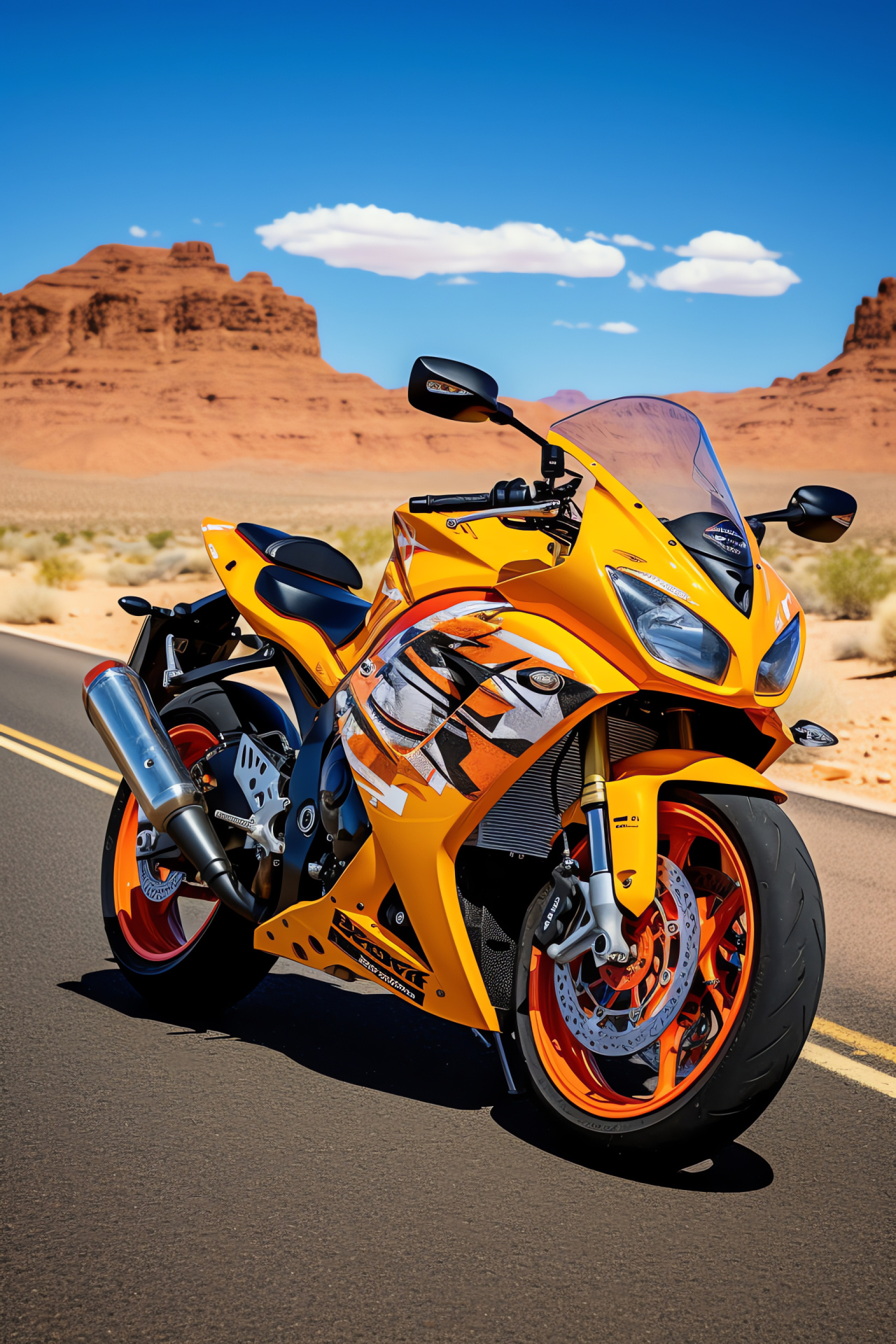 Suzuki GSXR 750, Historic Route 66, Expansive desert view, Sunset tones, Arid terrain, HD Phone Wallpaper