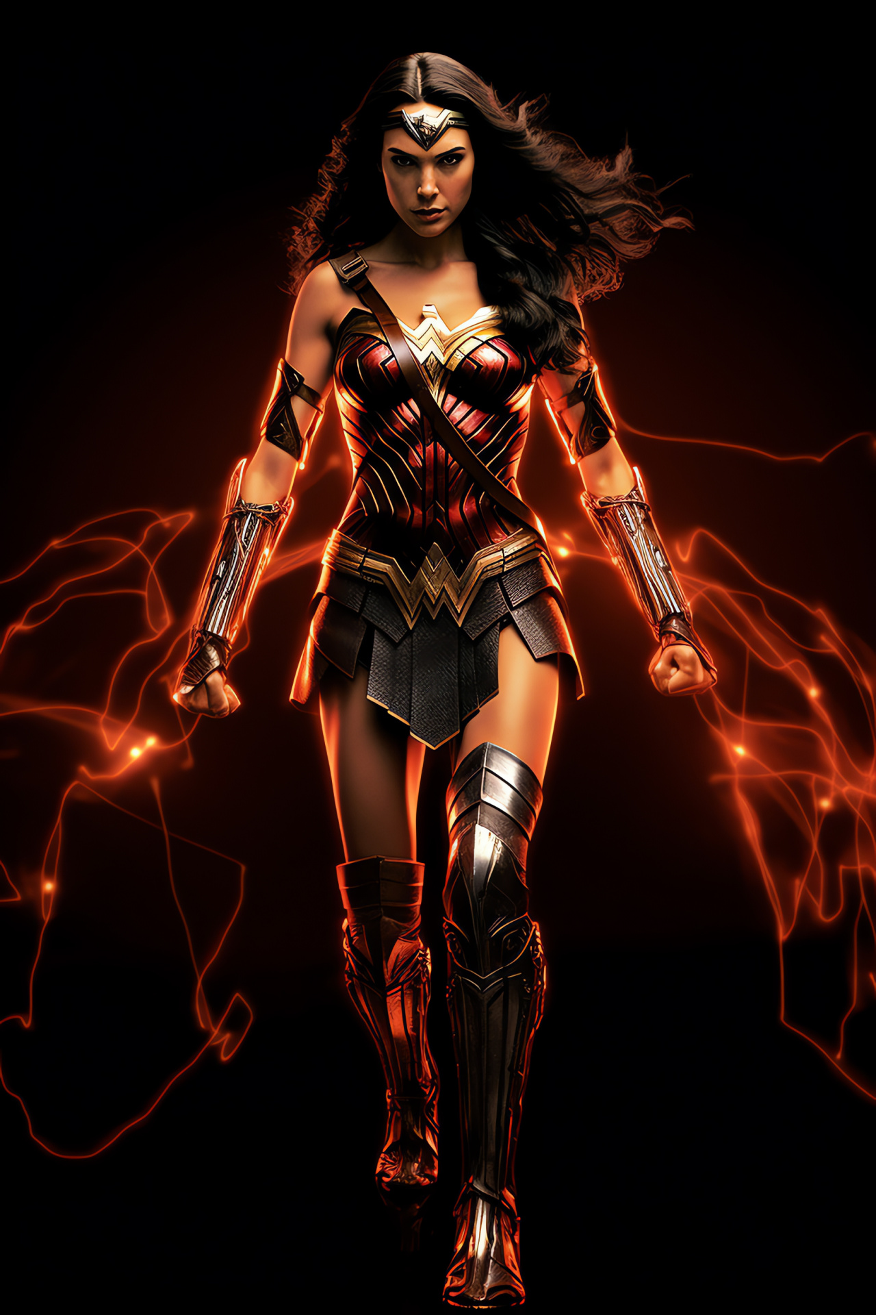 Comic book heroine, Wonder Woman role, Luminous blue eyes, Warrior accessories, Mythic lasso, HD Phone Wallpaper