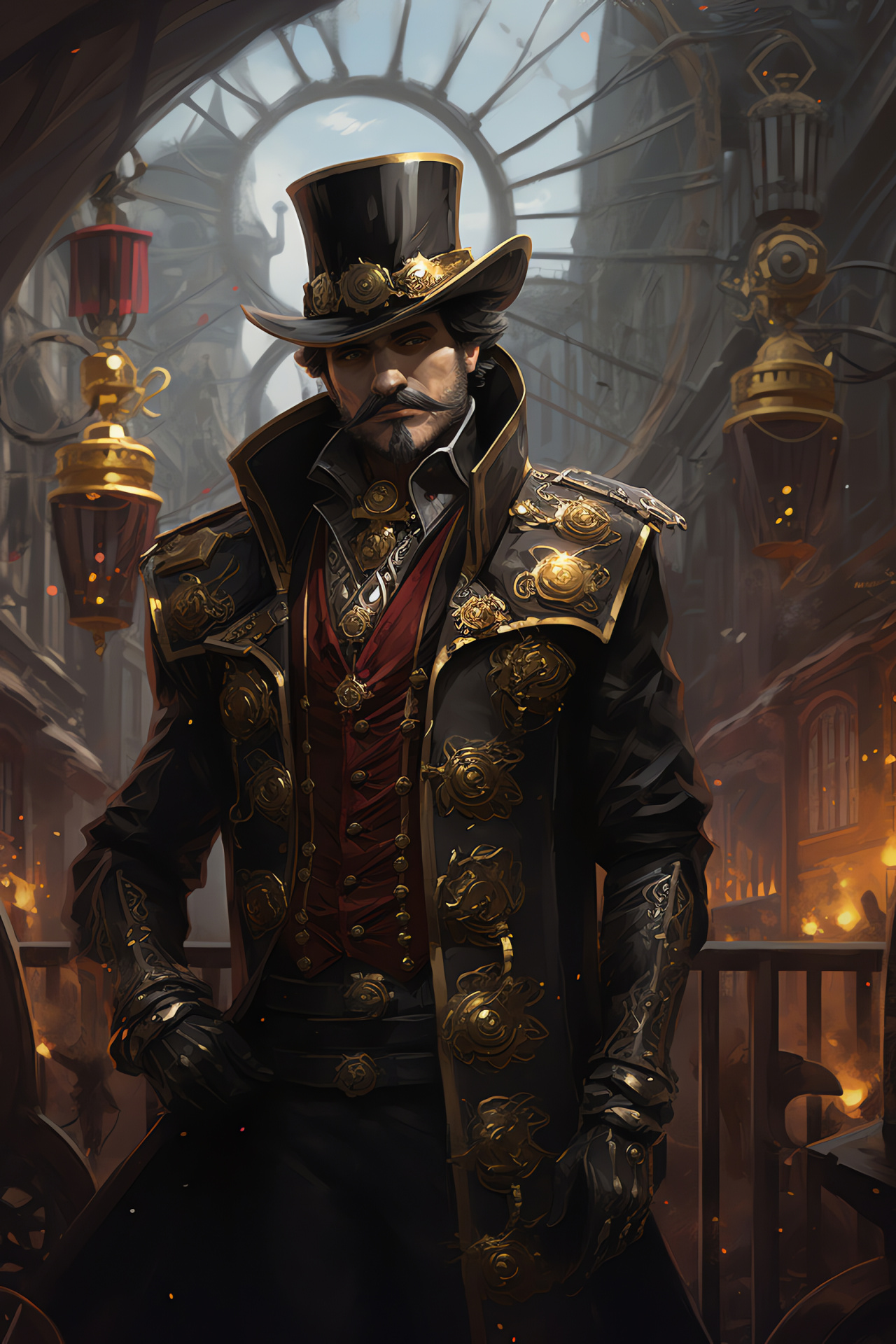Sorcerer Twisted Fate, deceitful enchanter, gear-driven metropolis, gothic structures, avant-garde contraptions, HD Phone Wallpaper