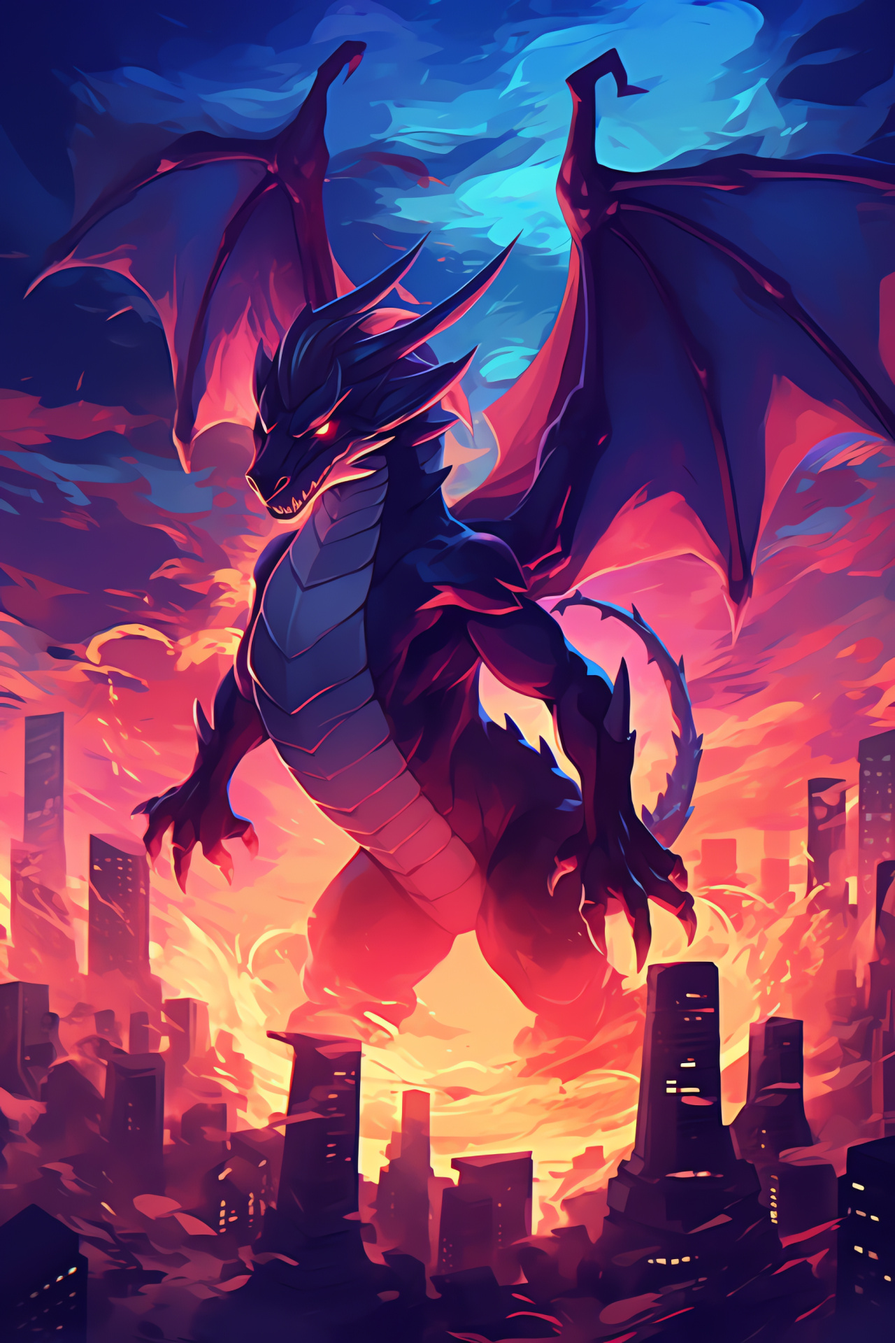 Pokemon Mega Charizard, Urban altitudes, Evening skyline contour, Twilight soar, Metropolitan dragon, HD Phone Wallpaper