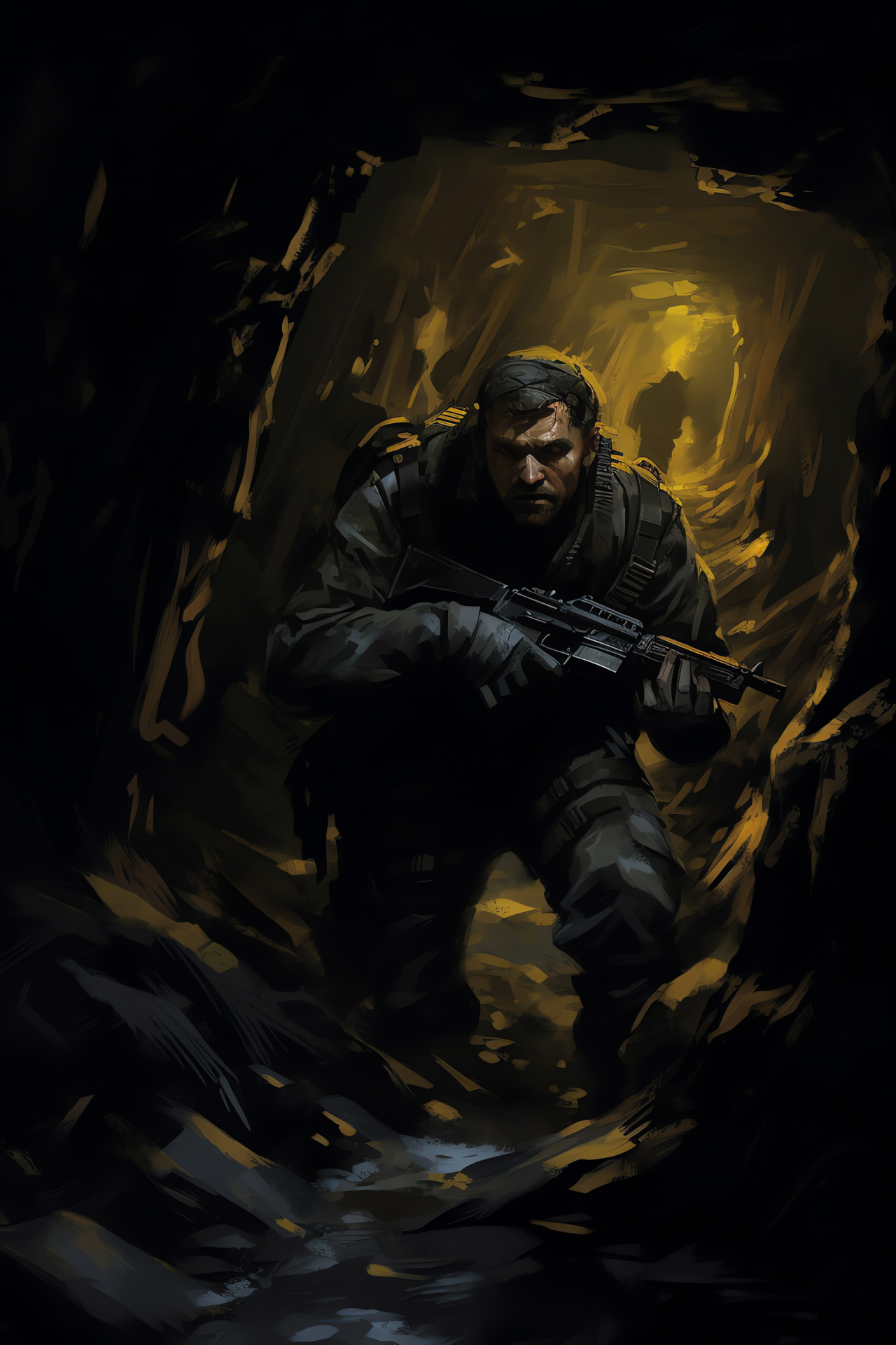 MW2 character Nikolai, CQC expert, Subterranean setting, Covert engagement, Armed sentinel, HD Phone Wallpaper