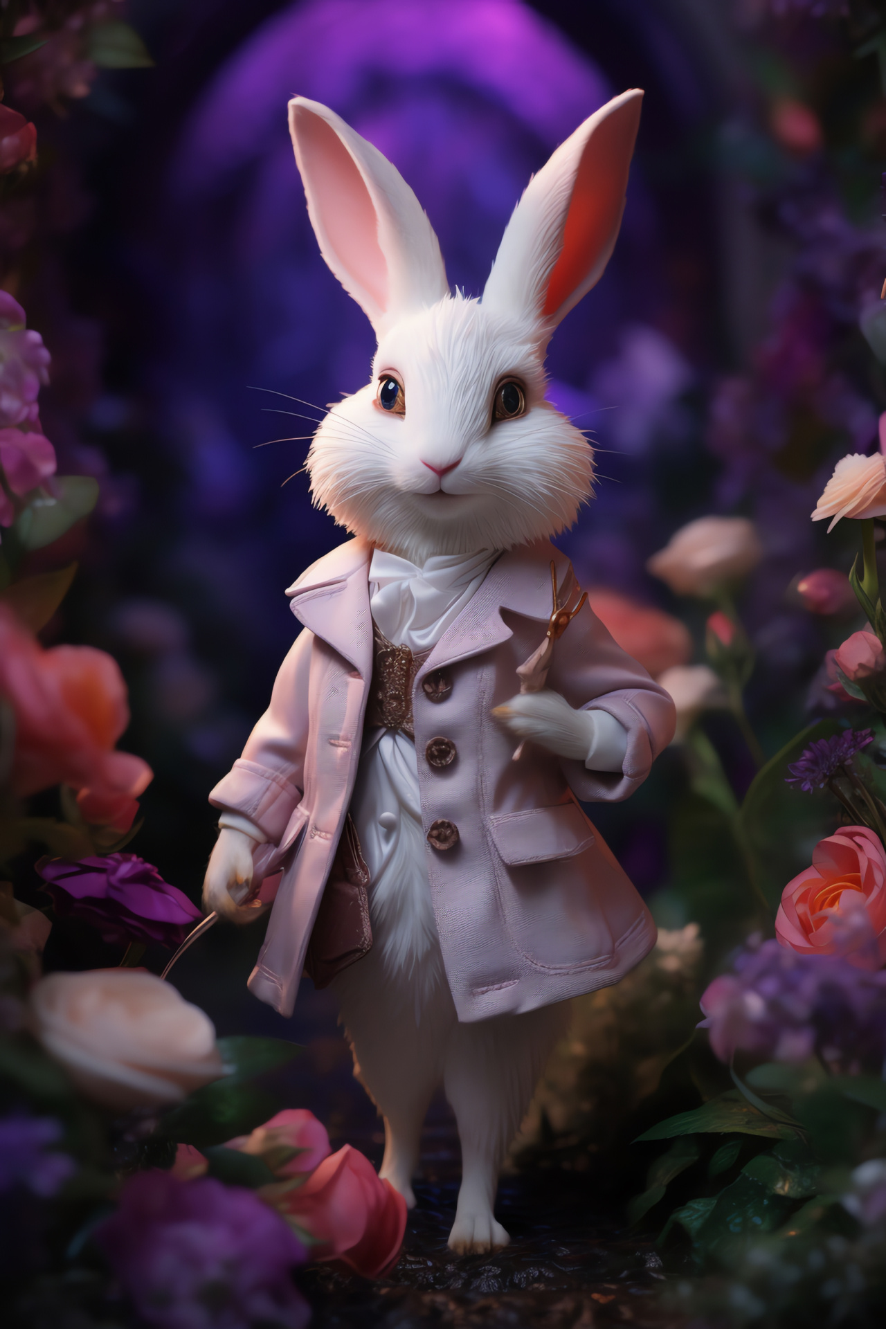 White Rabbit, Lavender look, Soft fur creature, Cottony companion, Pastel environment, HD Phone Wallpaper