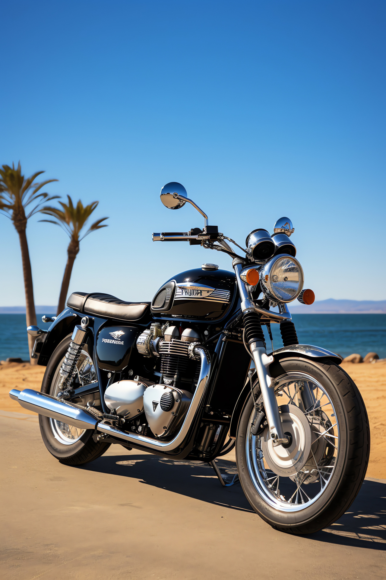 Triumph Bonneville collector, T140D Special motorbike, California route, classic design, Pacific Ocean breeze, HD Phone Wallpaper