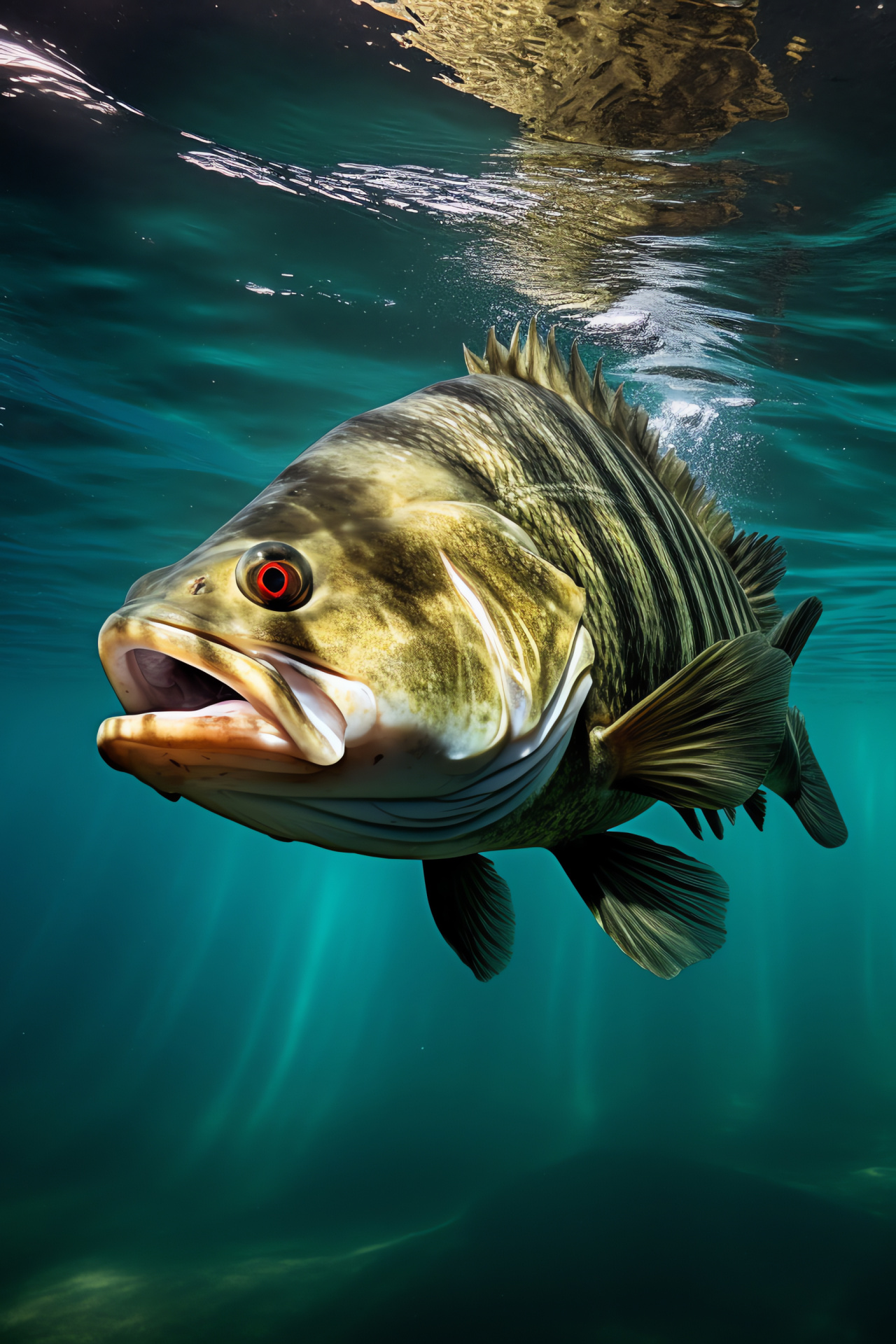 Smallmouth Bass, placid waters, Great Lakes region, glistening scales, serene swimmer, HD Phone Image