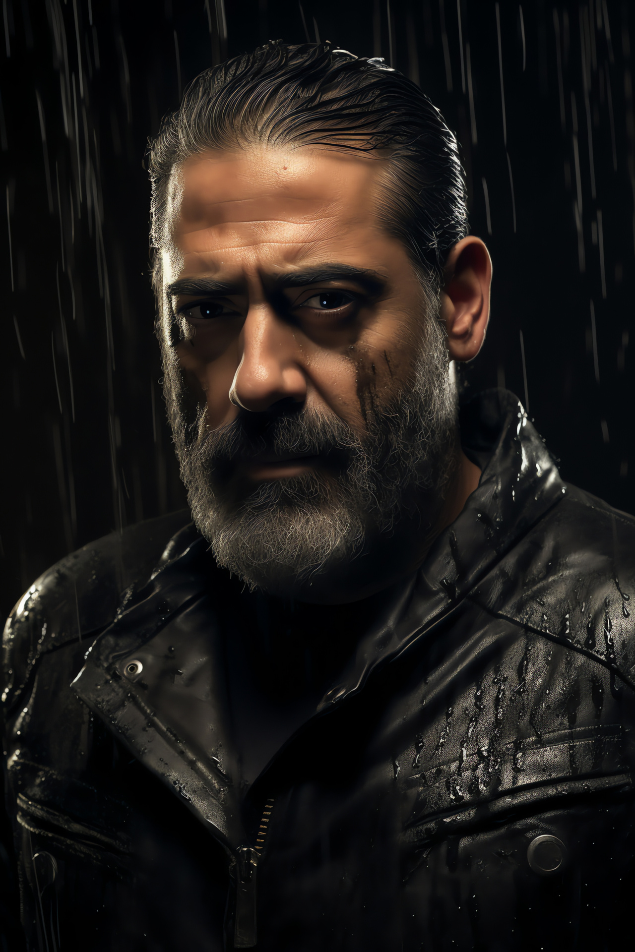 Negan character action, Jeffrey Dean Morgan role, Post-apocalyptic scene, Urban warfare enemy, Dystopian setting, HD Phone Wallpaper