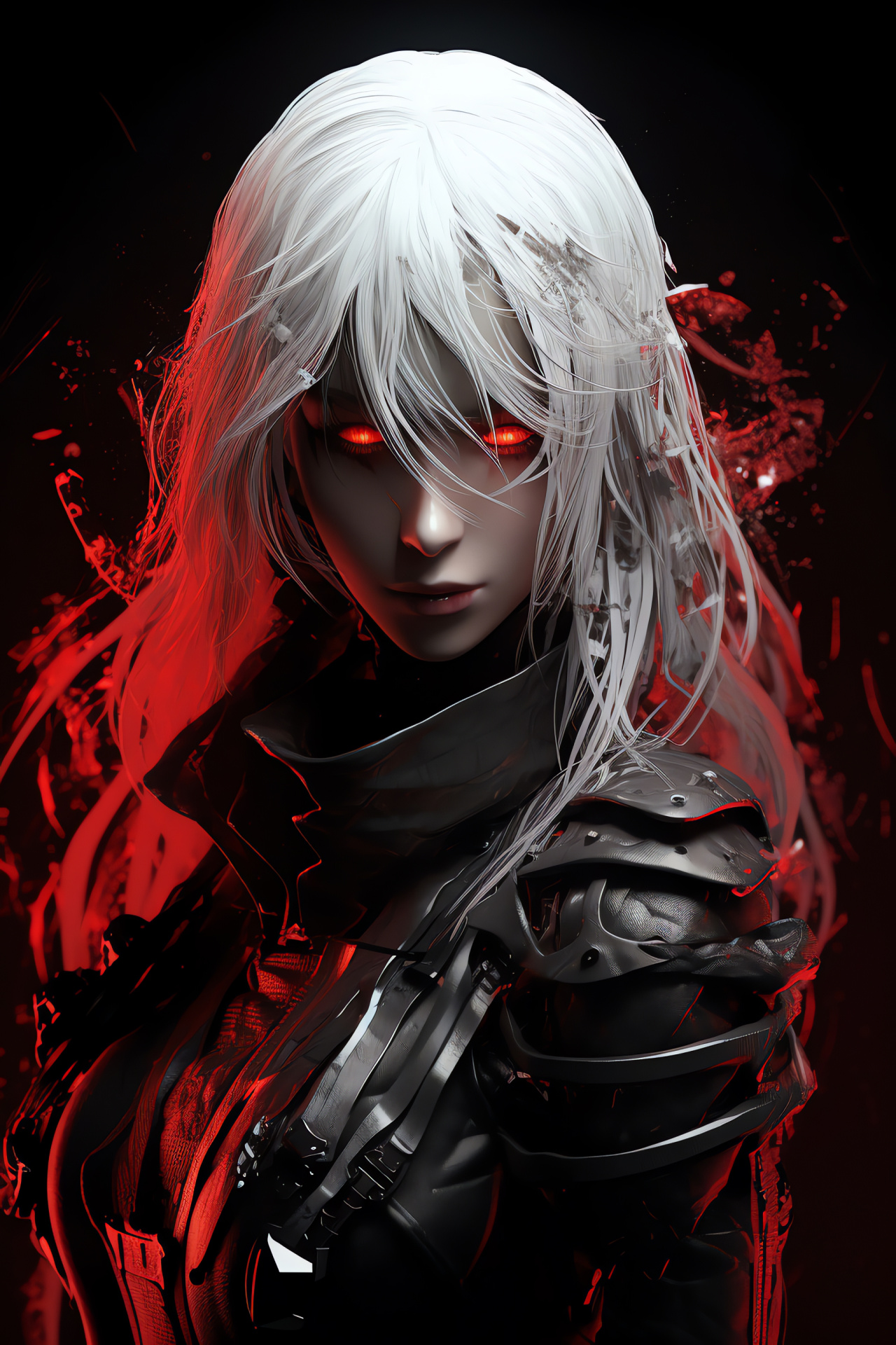 Nier Replicant protagonist, Albinism features, Monochromatic outfit, Striking red gaze, Enigmatic presence, HD Phone Image