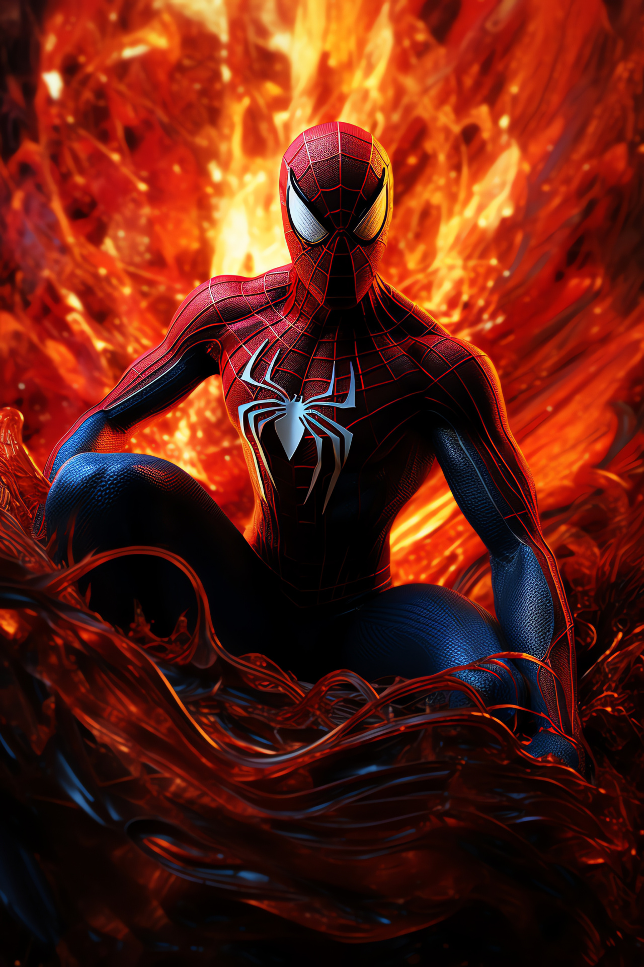 Spiderman dynamism, fluid combat motion, arachnid agility, heroic graphic depiction, spider sense alert, HD Phone Image