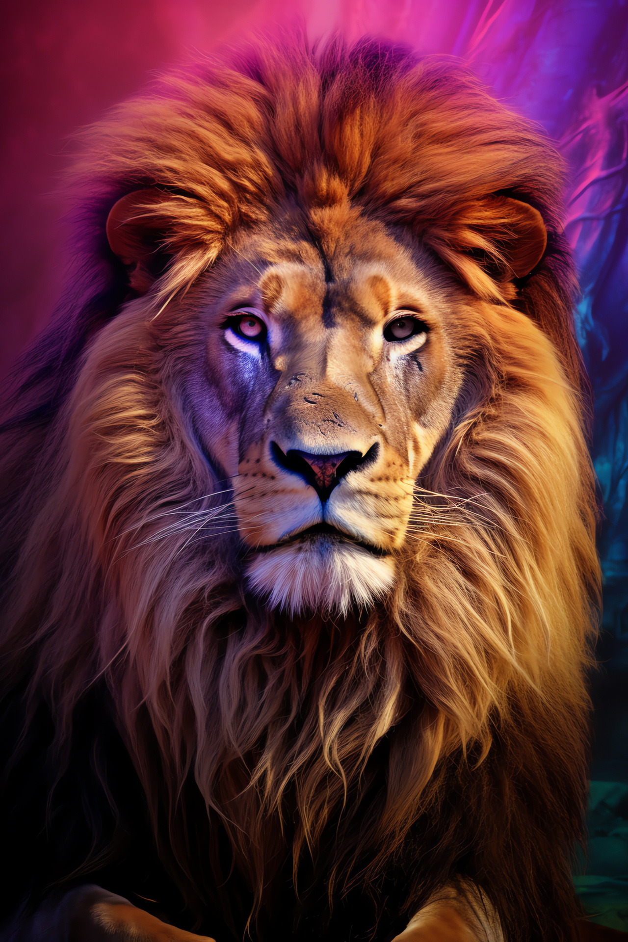 Mythical Aslan, Roaring Narnian, Feline character, Piercing feline eyes, Fictional landscape view, HD Phone Image