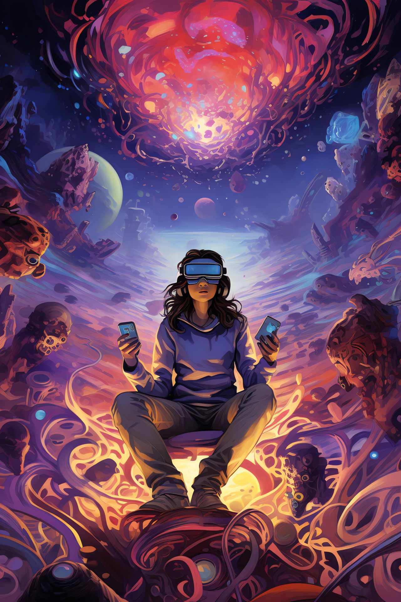 Gaming culture artistry, Surreal digital landscapes, Traditional art influence, Dreamlike virtual worlds, Unique game graphics, HD Phone Wallpaper