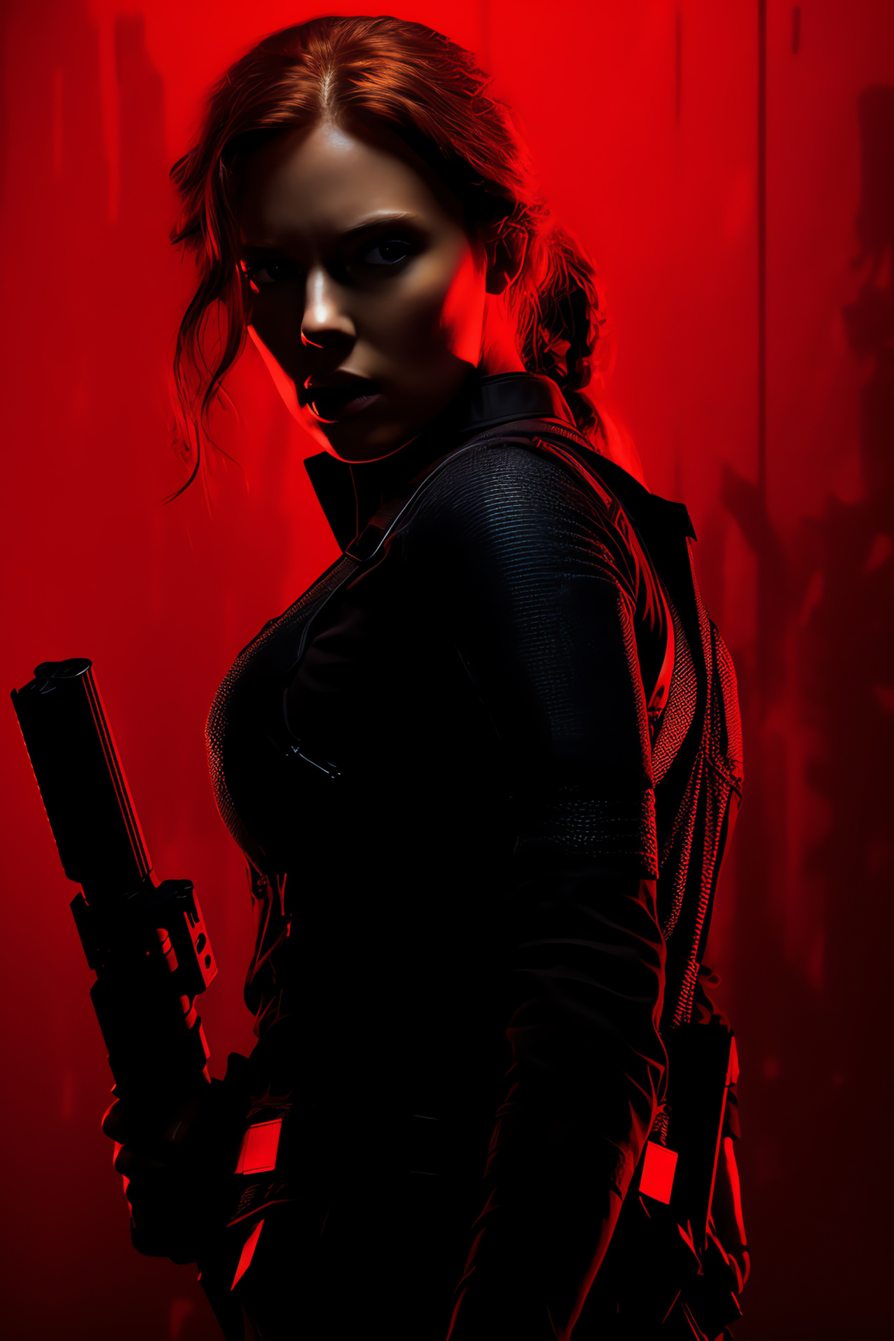 Scarlett Johansson as Black Widow, Actress, Marvel superhero, Intense gaze, Cinematic graphics, HD Phone Image