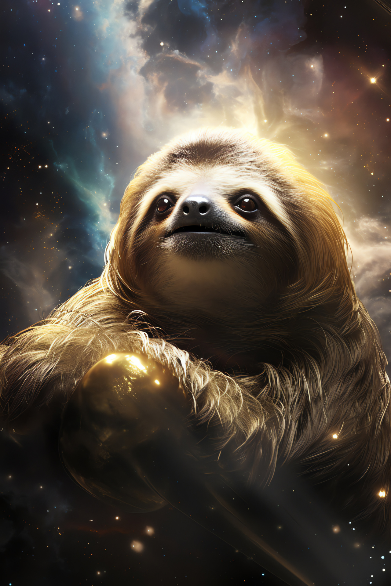 Space Sloth, Nebula Nebula, Metallic fur, Serene creature, Long fur, HD Phone Wallpaper