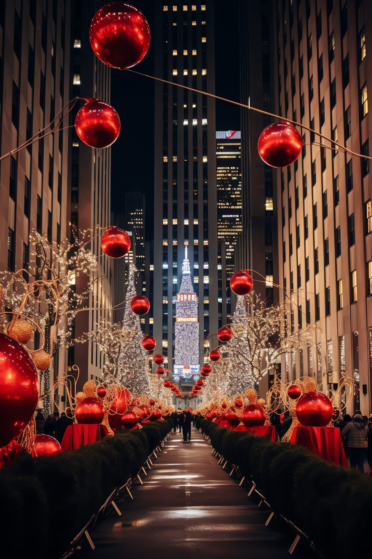 NY Christmas, Empire State grandeur, winter treats, festive adornment, city warmth, HD Phone Wallpaper