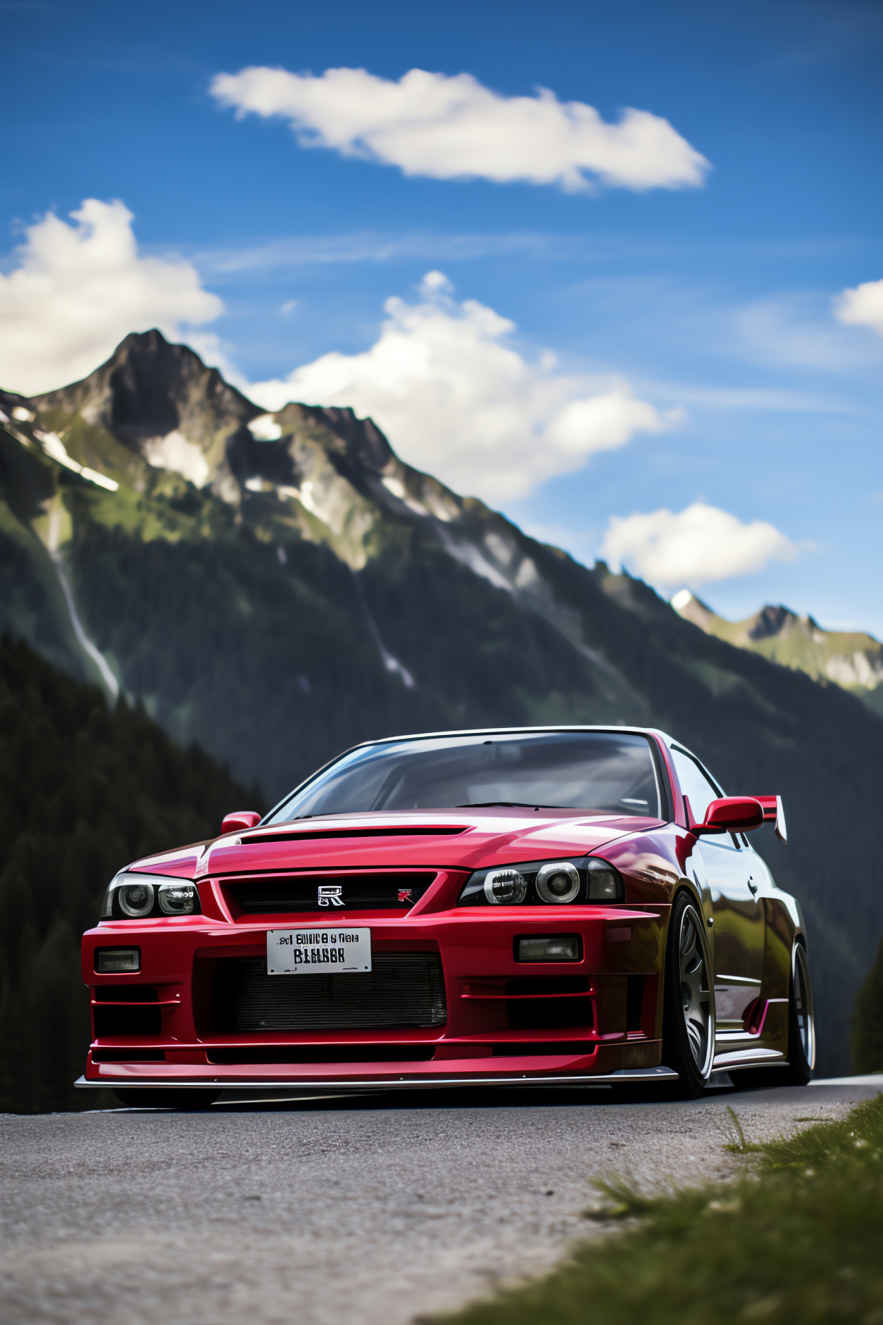 Nissan Skyline GTR R33, Dolomites adventure, Peformance handling showcase, Gripping tire technology, Auto illumination, HD Phone Image