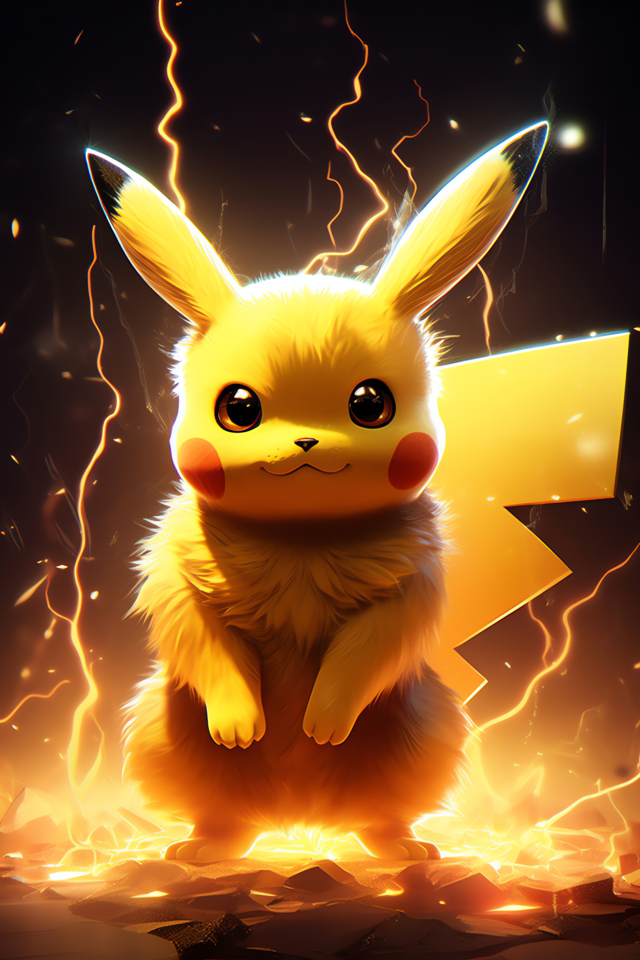 Pikachu character art, Electric charge, Pokemon franchise mascot, Yellow tone brightness, Determination expression, HD Phone Wallpaper