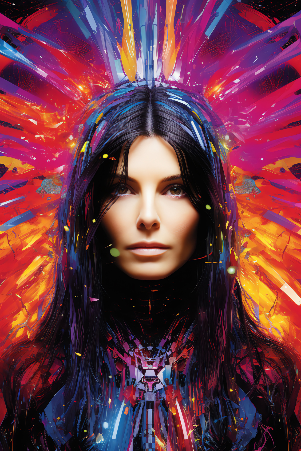 Sandra Bullock cyber look, Futuristic film attire, LED digital patterns, Cyber aesthetics, Actress versatility, HD Phone Image