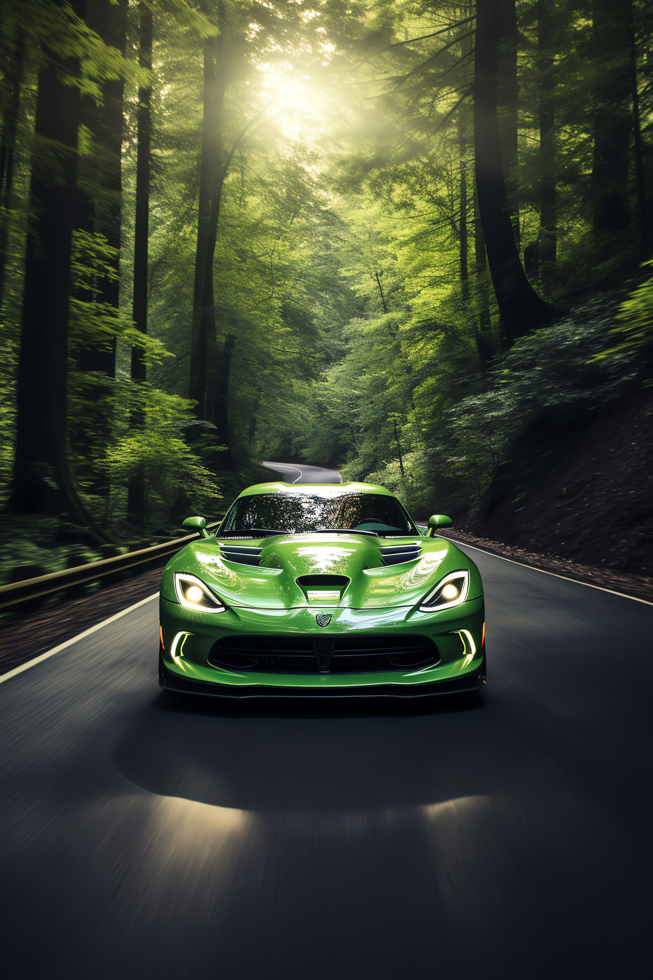 SRT Viper GTS-R, Sports car, Lush forests, High-speed vehicle, Automotive engineering, HD Phone Wallpaper