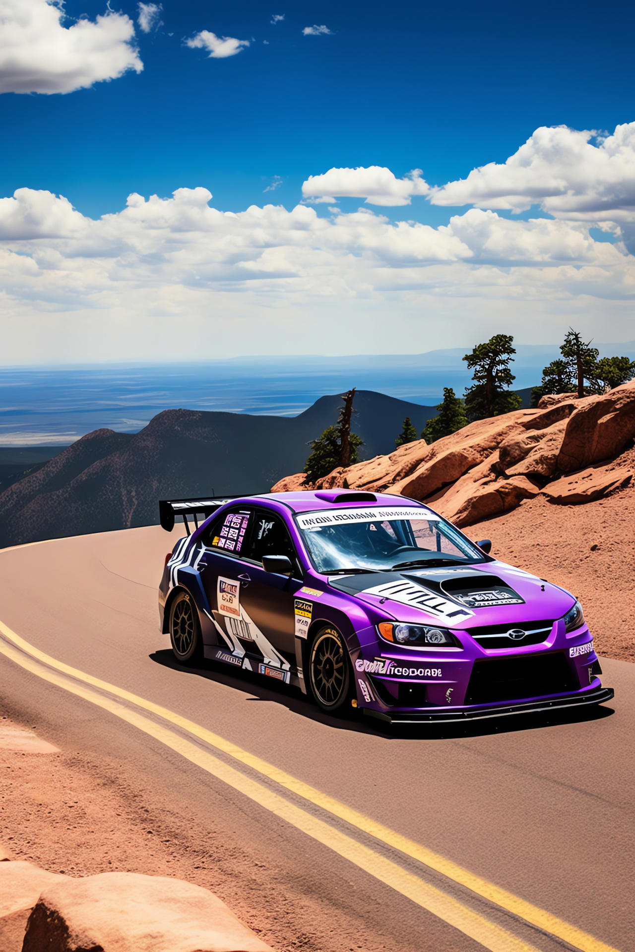 Auto Racing, Pikes Peak Hill Climb, purple black racing car, high-altitude roadway, motorsport powerhouse, HD Phone Image