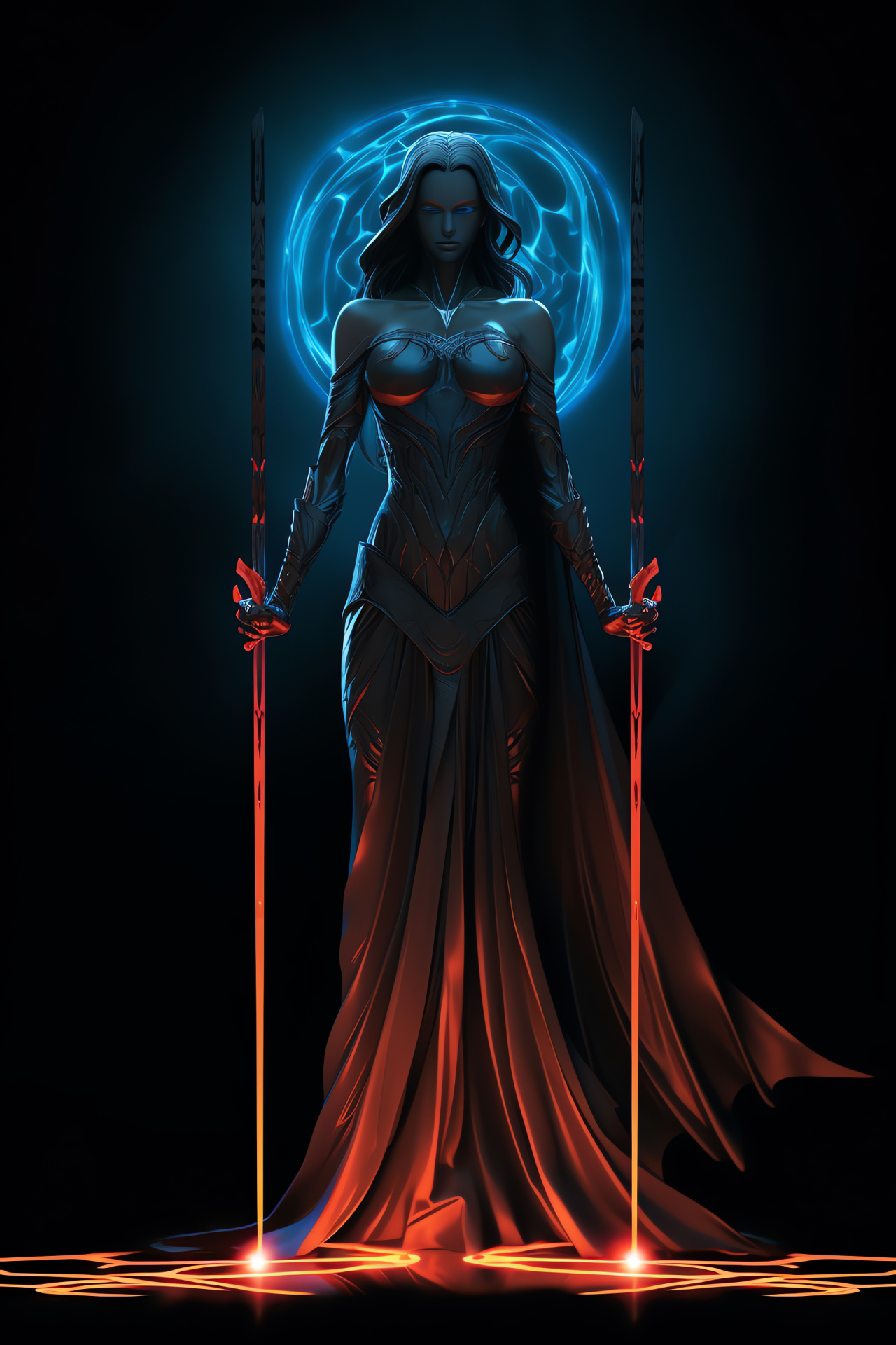 Nordic deity Freya, Online gaming persona, Cerulean gaze, Enchanted mage weapon, Runes glow, HD Phone Wallpaper