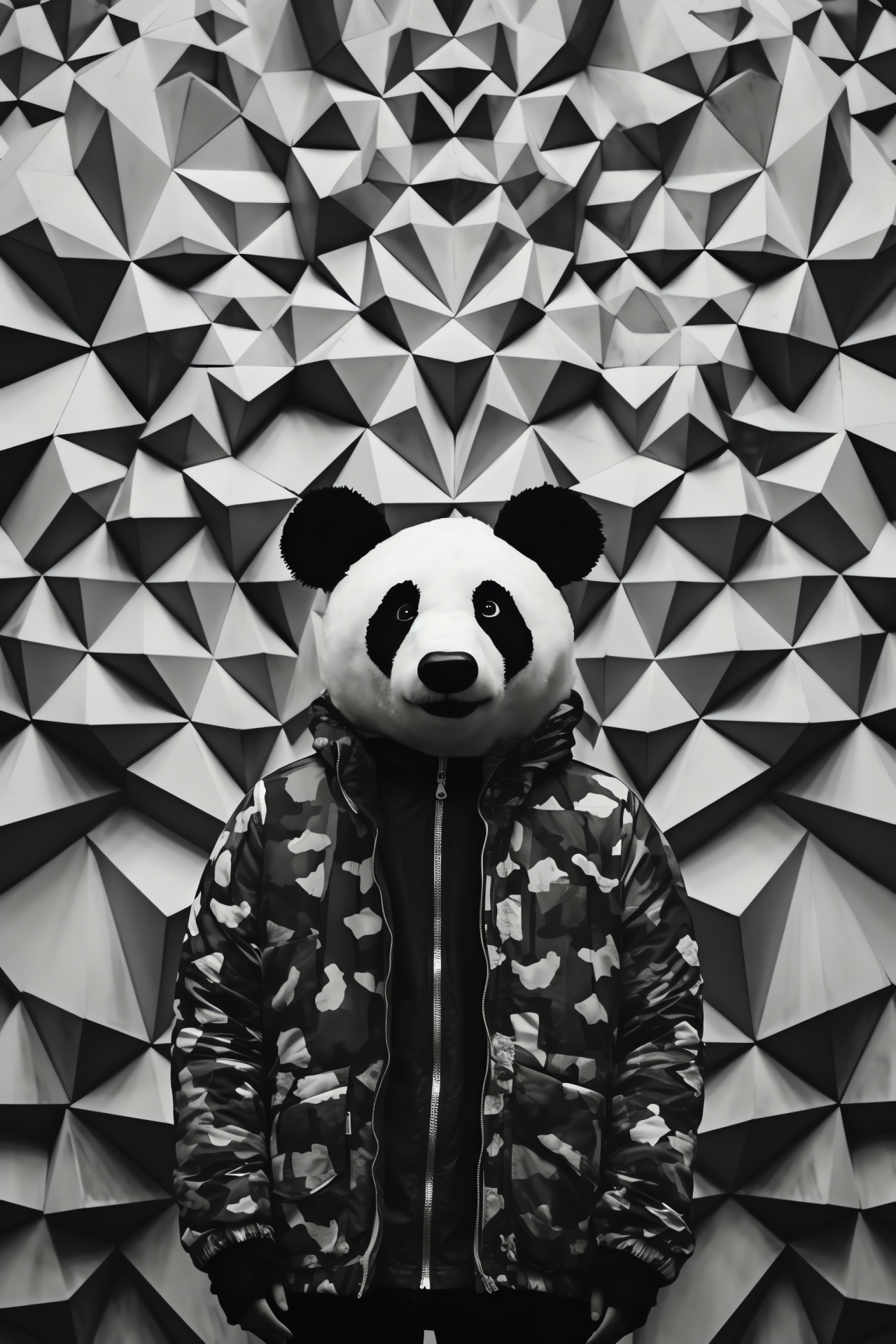 Pandas in design, Bear species art, Monochrome fur, Digital illustration, Creative habitat, HD Phone Wallpaper