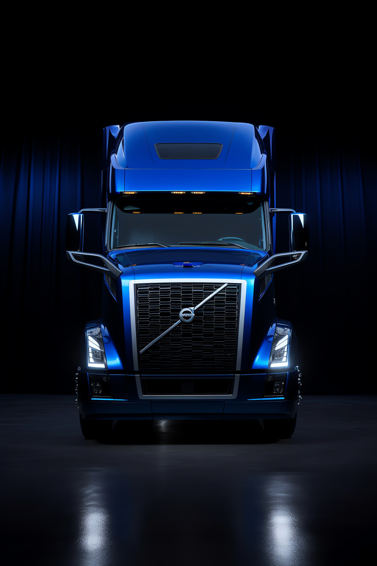 Volvo VNL 860, transporter profile, deep sea blue, uniform black setting, HD Phone Image