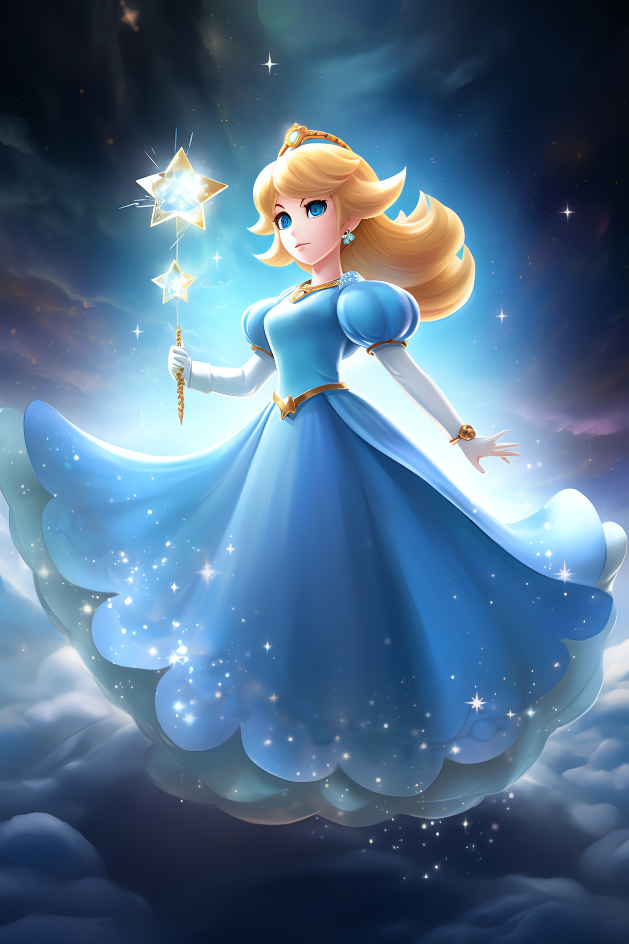 Super Mario galaxy ally, Rosalina guardian, Serene cosmic figure, Starry space protector, Mario universe lore, HD Phone Wallpaper