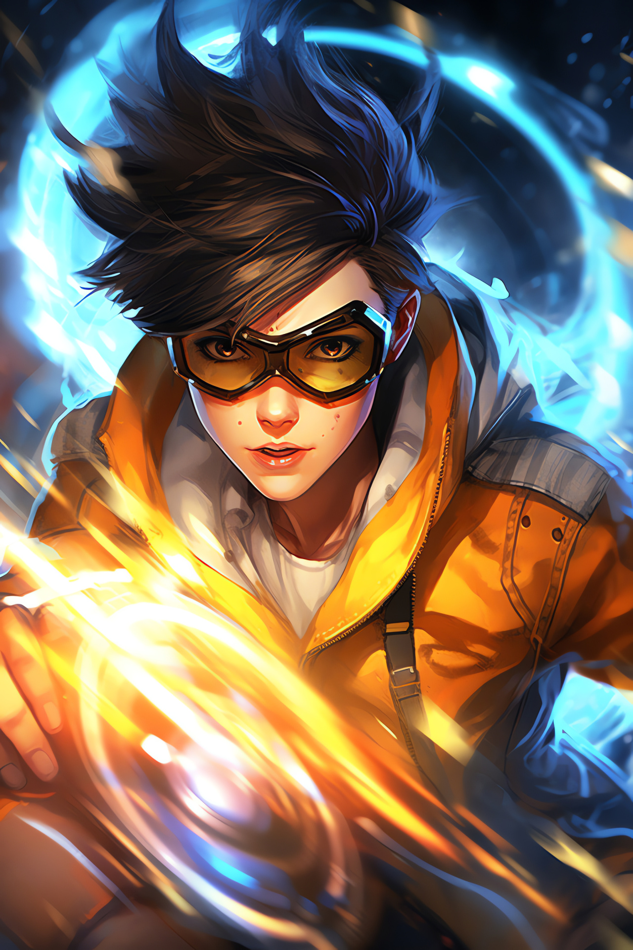 Tracer King's Row battle, Overwatch virtual excursion, Gamer's time-jump, Animated pistols, Gaming vista, HD Phone Image