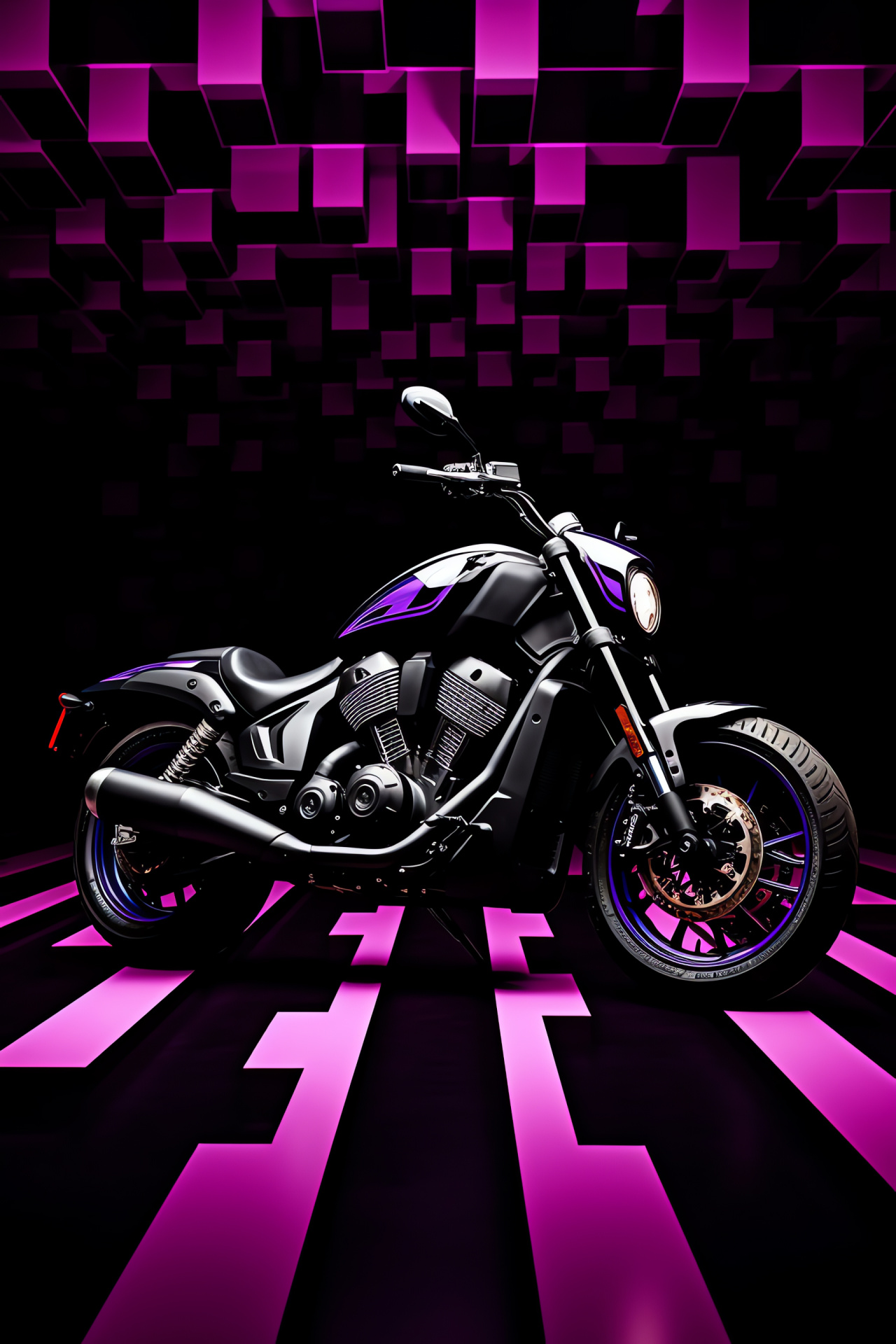 Victory Vegas Jackpot, Bold bike side posture, Lavender-black motorcycle hues, Victory intricate design, Abstract bike art, HD Phone Image
