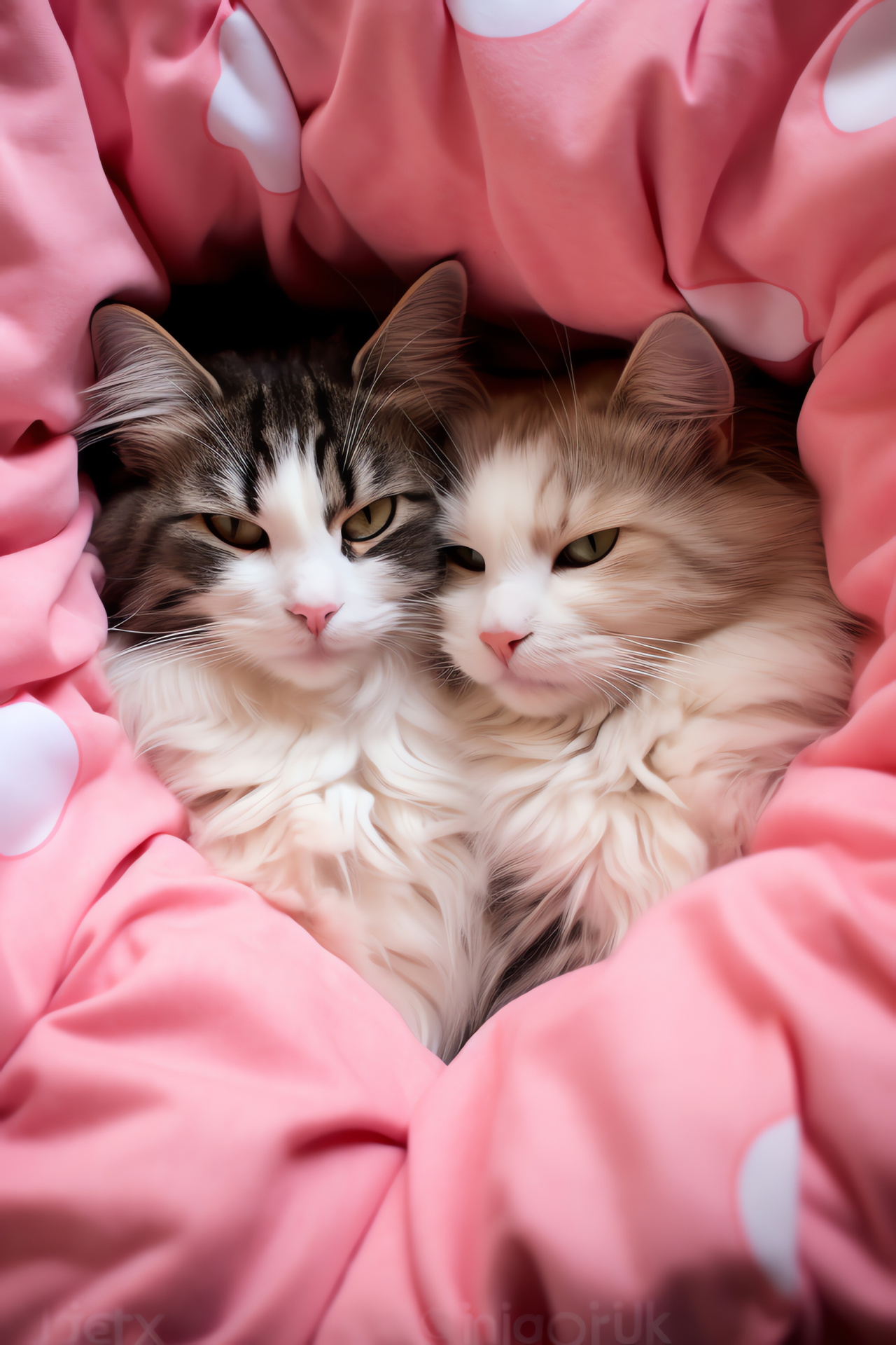 Napping felines, Romantic bedding, Plush covers, Cushioned hearts, HD Phone Image