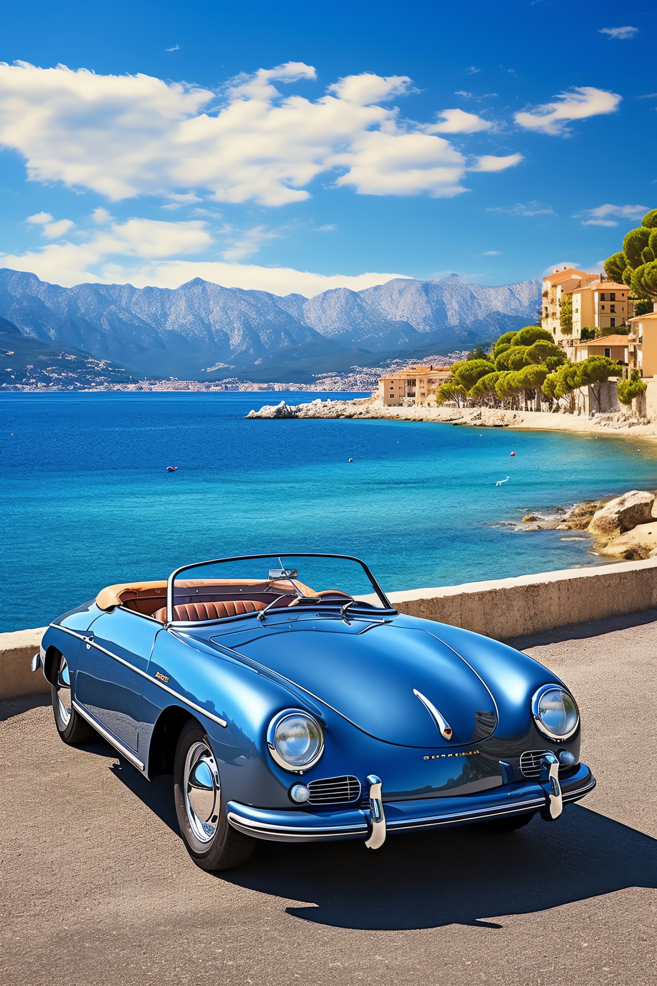 Porsche 356 Cabriolet, French Riviera panorama, Pleasure motoring, Azure Mediterranean, European coastal towns, HD Phone Image